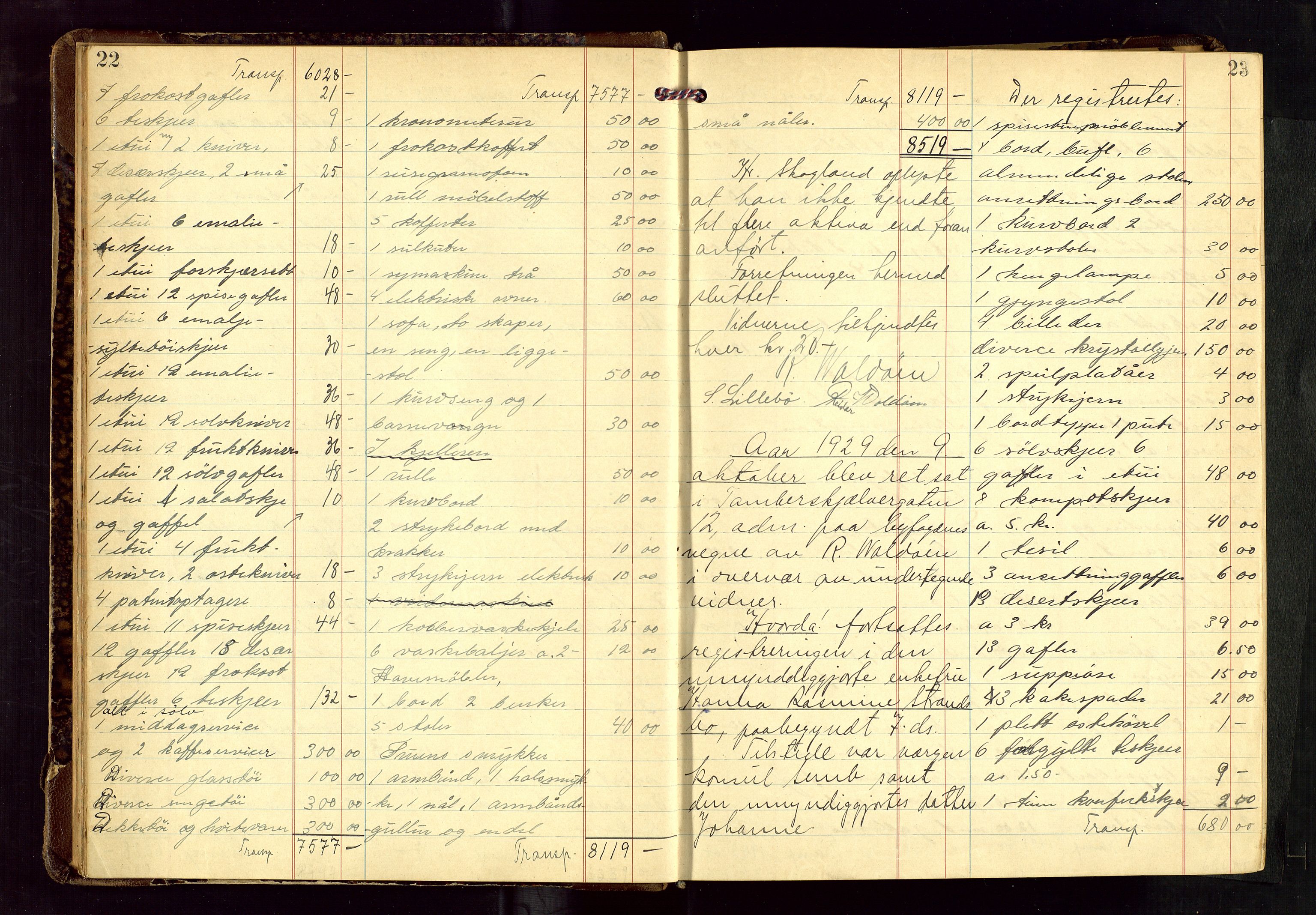 Haugesund tingrett, AV/SAST-A-101415/01/IV/IVB/L0006: Skifteregistreringsprotokoll, med register, 1929-1939, p. 22-23