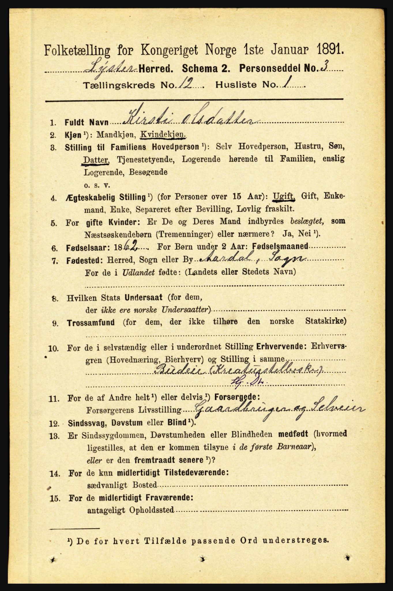 RA, 1891 census for 1426 Luster, 1891, p. 3768