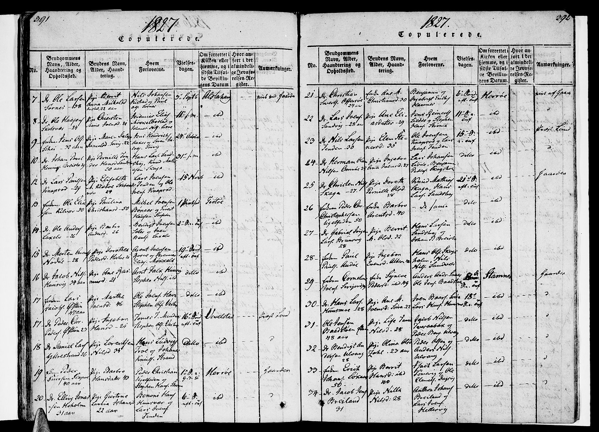 Ministerialprotokoller, klokkerbøker og fødselsregistre - Nordland, SAT/A-1459/830/L0445: Parish register (official) no. 830A09, 1820-1830, p. 391-392