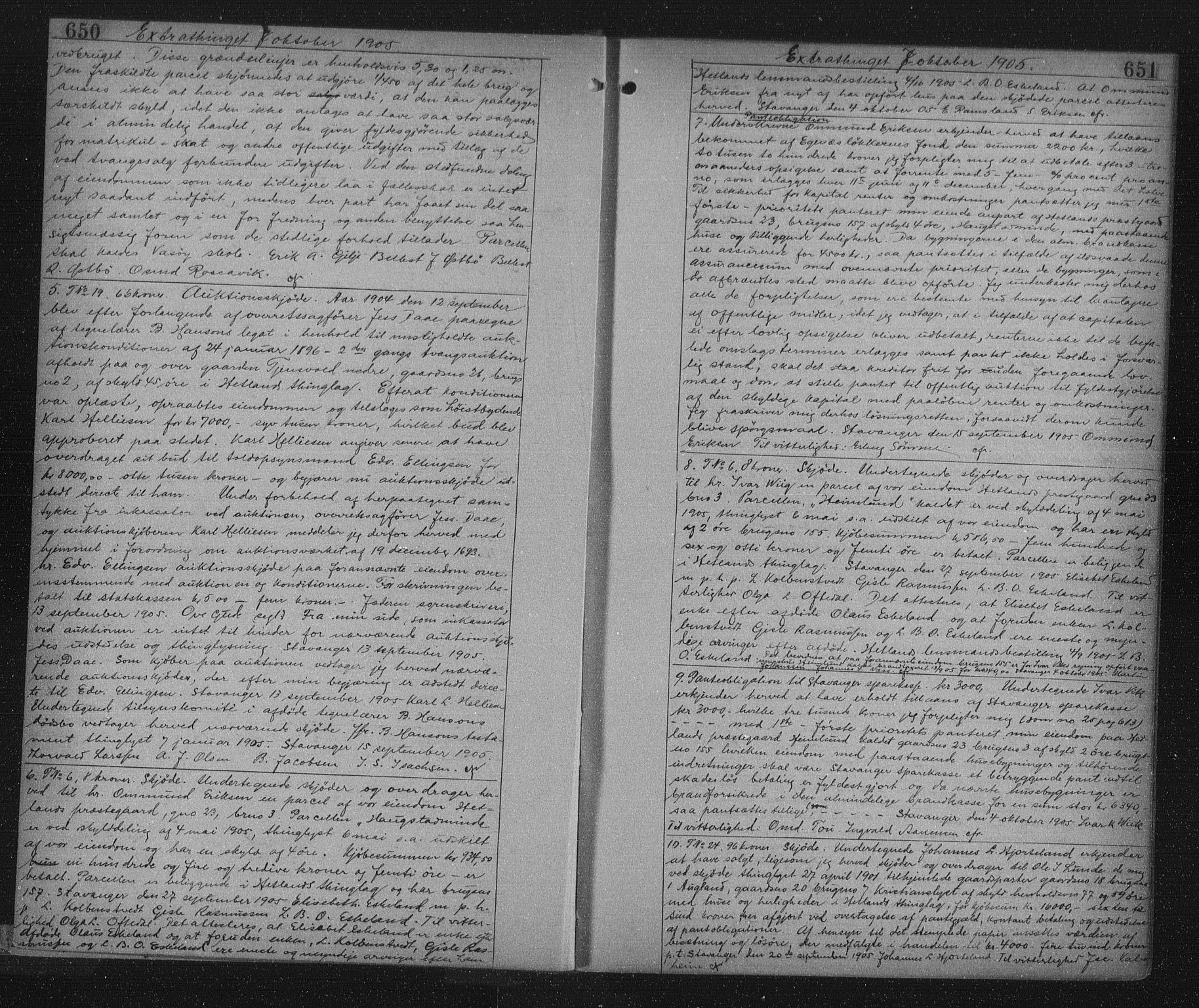 Jæren sorenskriveri, SAST/A-100310/01/4/41/41BF/L0019: Mortgage book no. 24b, 1905-1906, p. 650-651