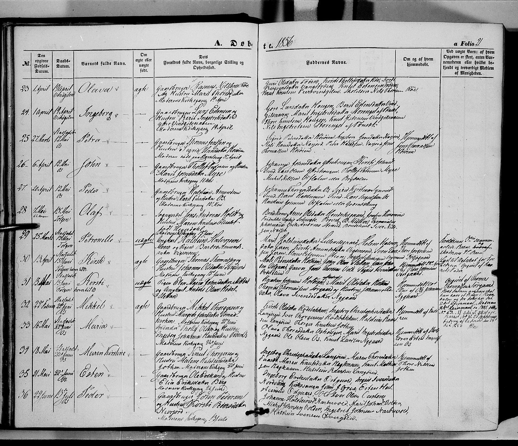 Tolga prestekontor, AV/SAH-PREST-062/K/L0006: Parish register (official) no. 6, 1852-1876, p. 21