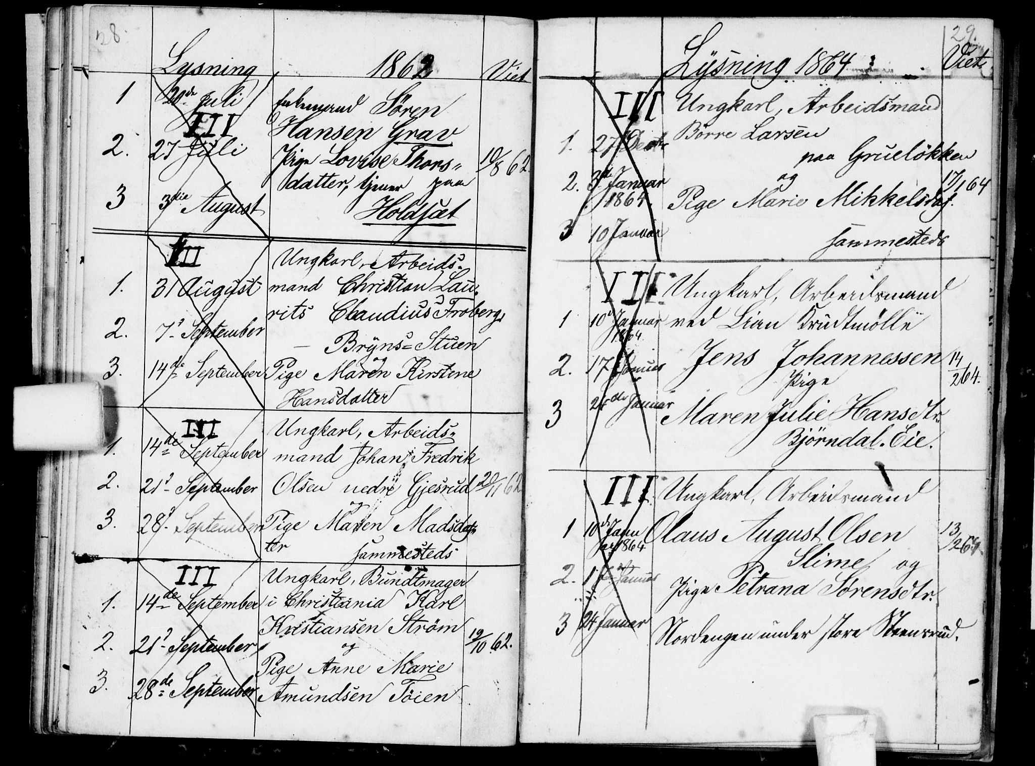 Østre Aker prestekontor Kirkebøker, SAO/A-10840/H/Ha/L0002: Banns register no. I 2, 1861-1872, p. 28-29