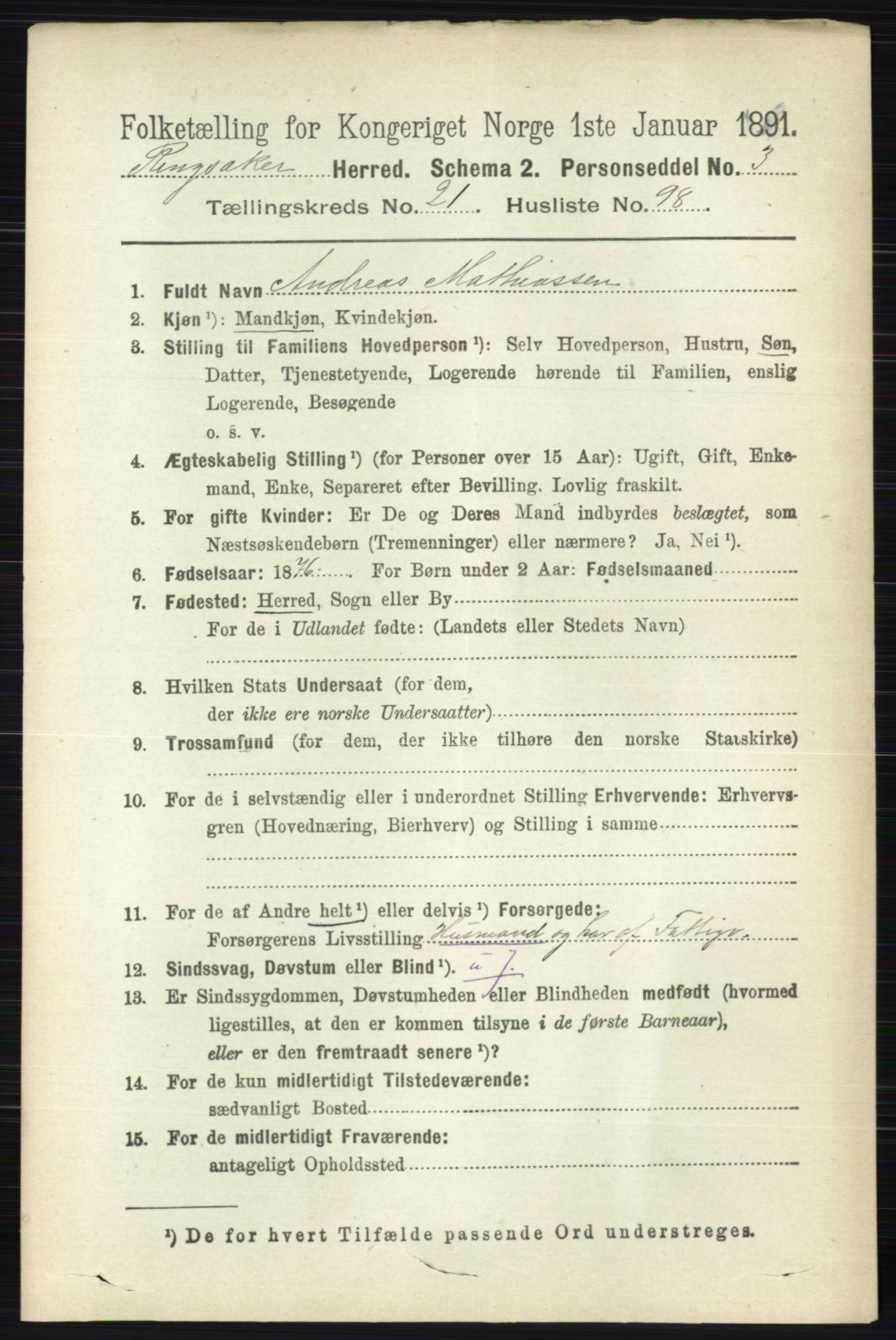 RA, 1891 census for 0412 Ringsaker, 1891, p. 12308