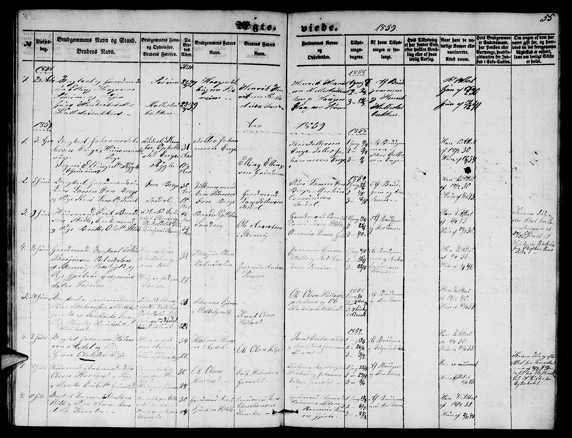 Etne sokneprestembete, SAB/A-75001/H/Hab: Parish register (copy) no. A 2, 1851-1862, p. 55