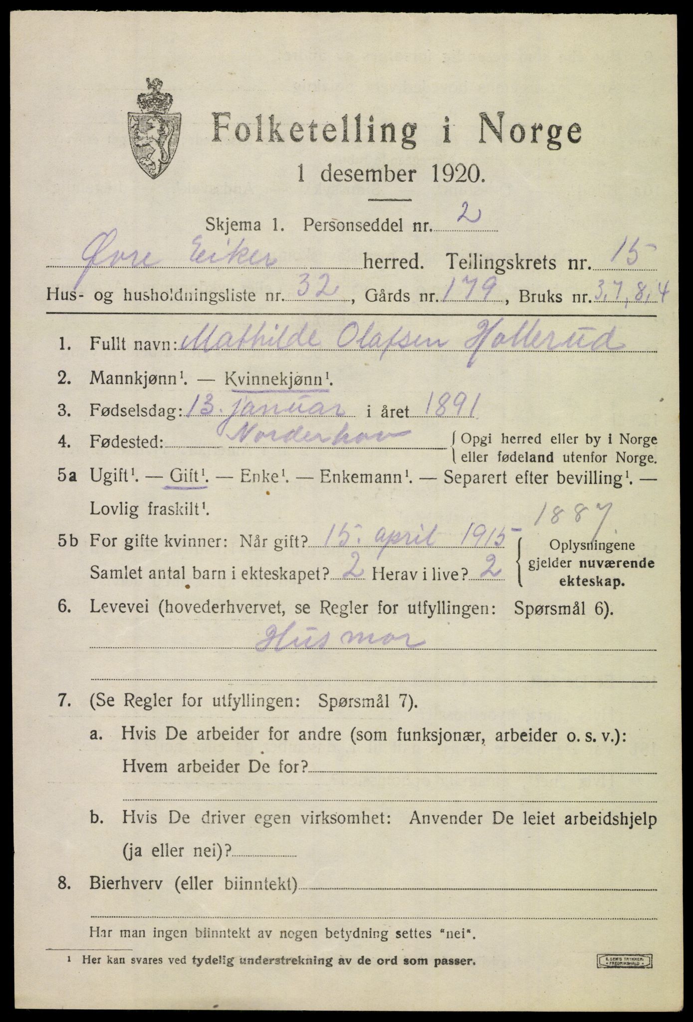 SAKO, 1920 census for Øvre Eiker, 1920, p. 20978