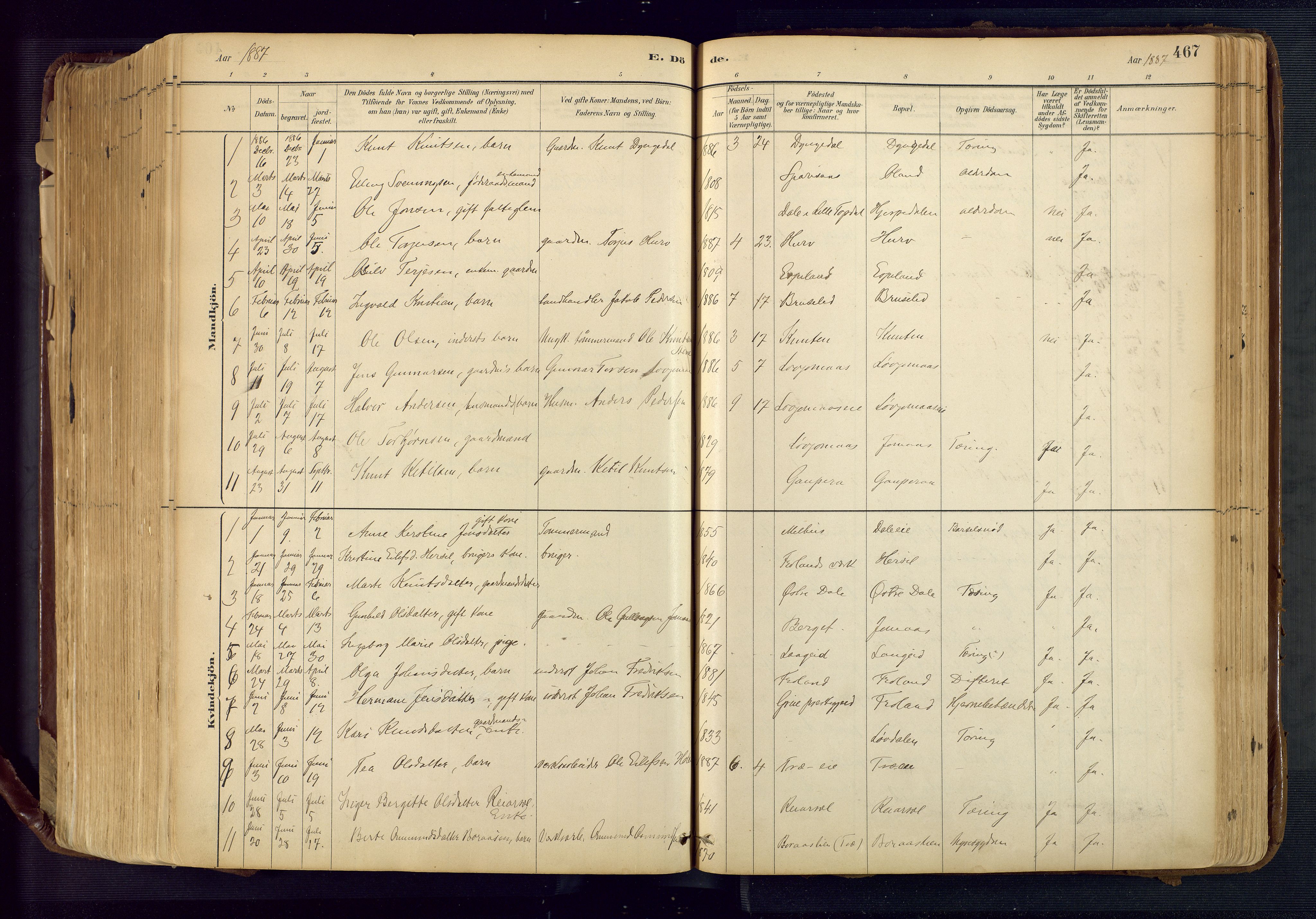 Froland sokneprestkontor, AV/SAK-1111-0013/F/Fa/L0005: Parish register (official) no. A 5, 1882-1921, p. 467