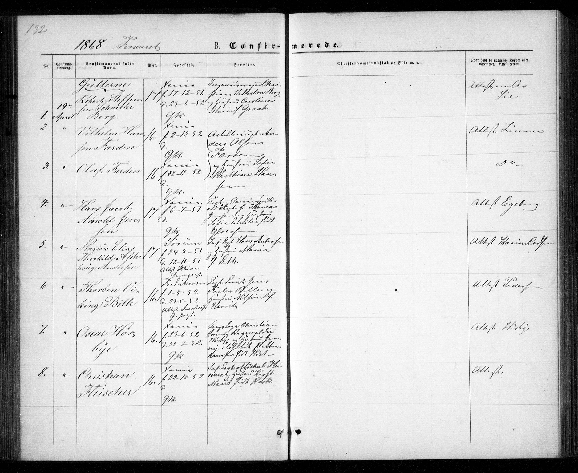 Garnisonsmenigheten Kirkebøker, SAO/A-10846/G/Ga/L0006: Parish register (copy) no. 6, 1860-1880, p. 132