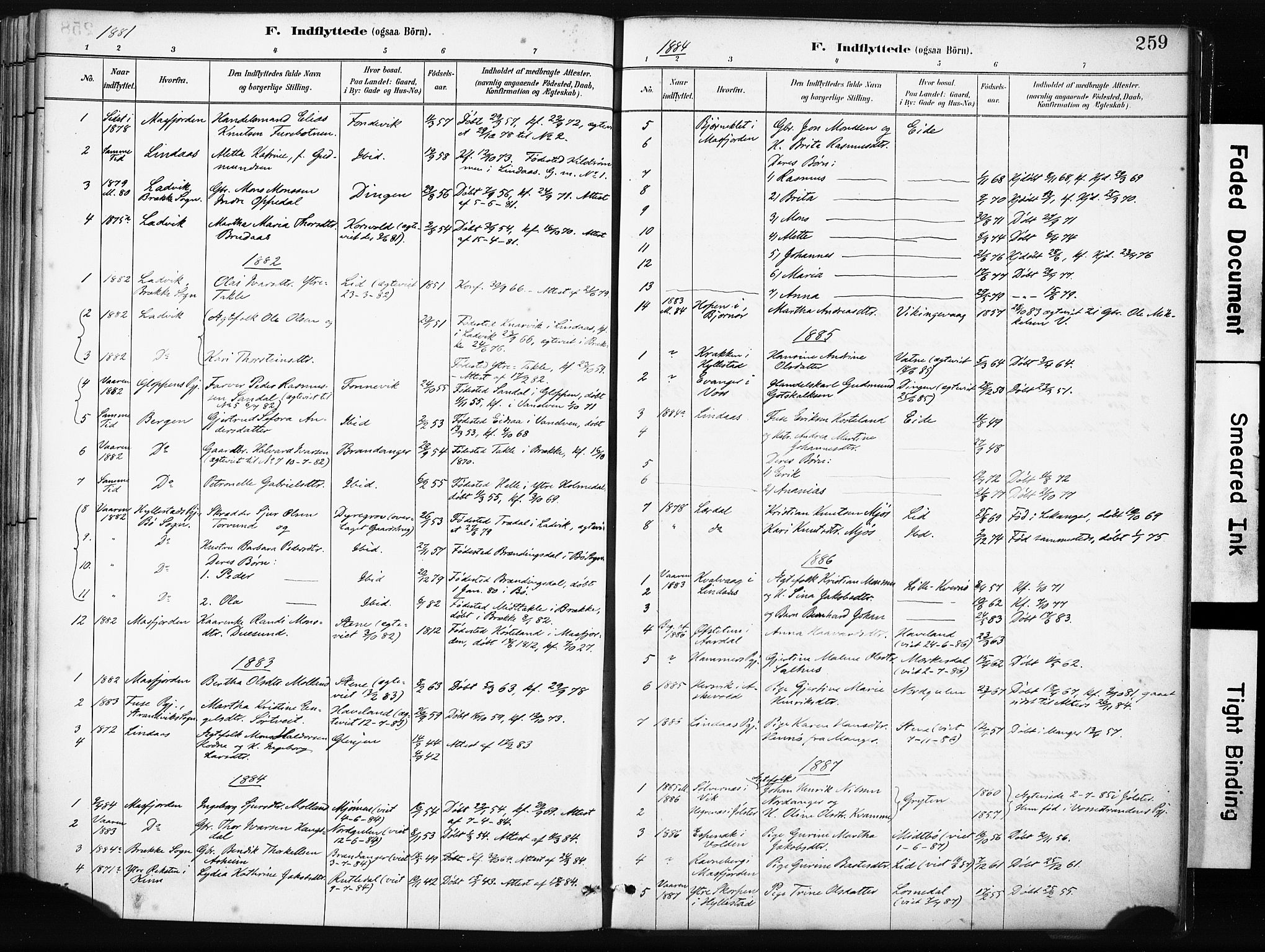 Gulen sokneprestembete, SAB/A-80201/H/Haa/Haab/L0001: Parish register (official) no. B 1, 1881-1905, p. 259