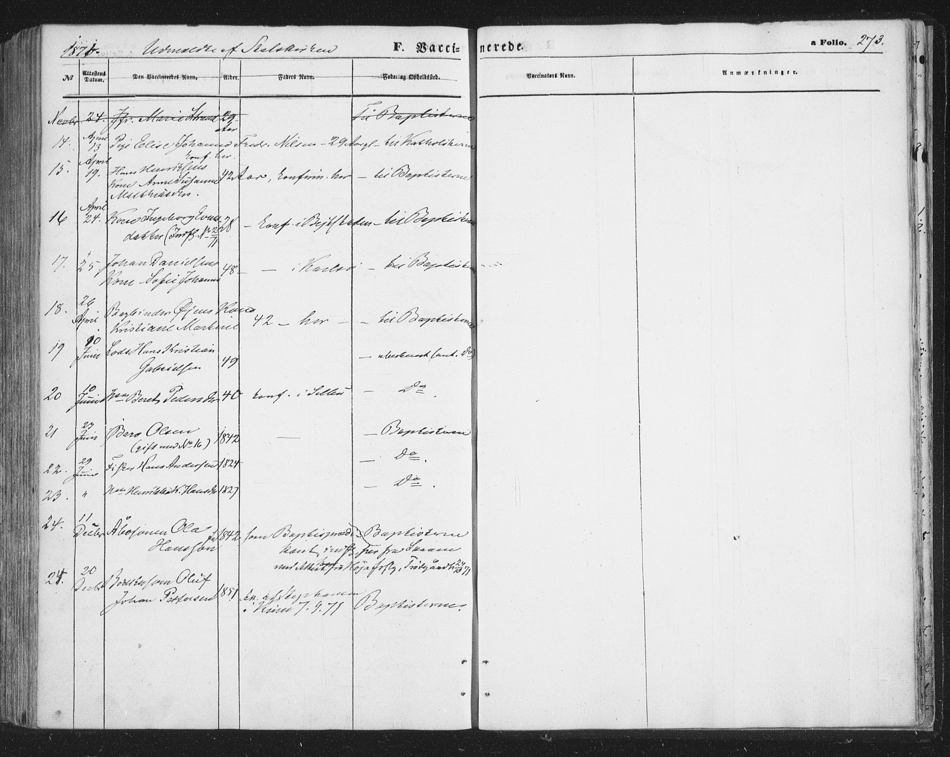 Tromsø sokneprestkontor/stiftsprosti/domprosti, SATØ/S-1343/G/Ga/L0012kirke: Parish register (official) no. 12, 1865-1871, p. 273