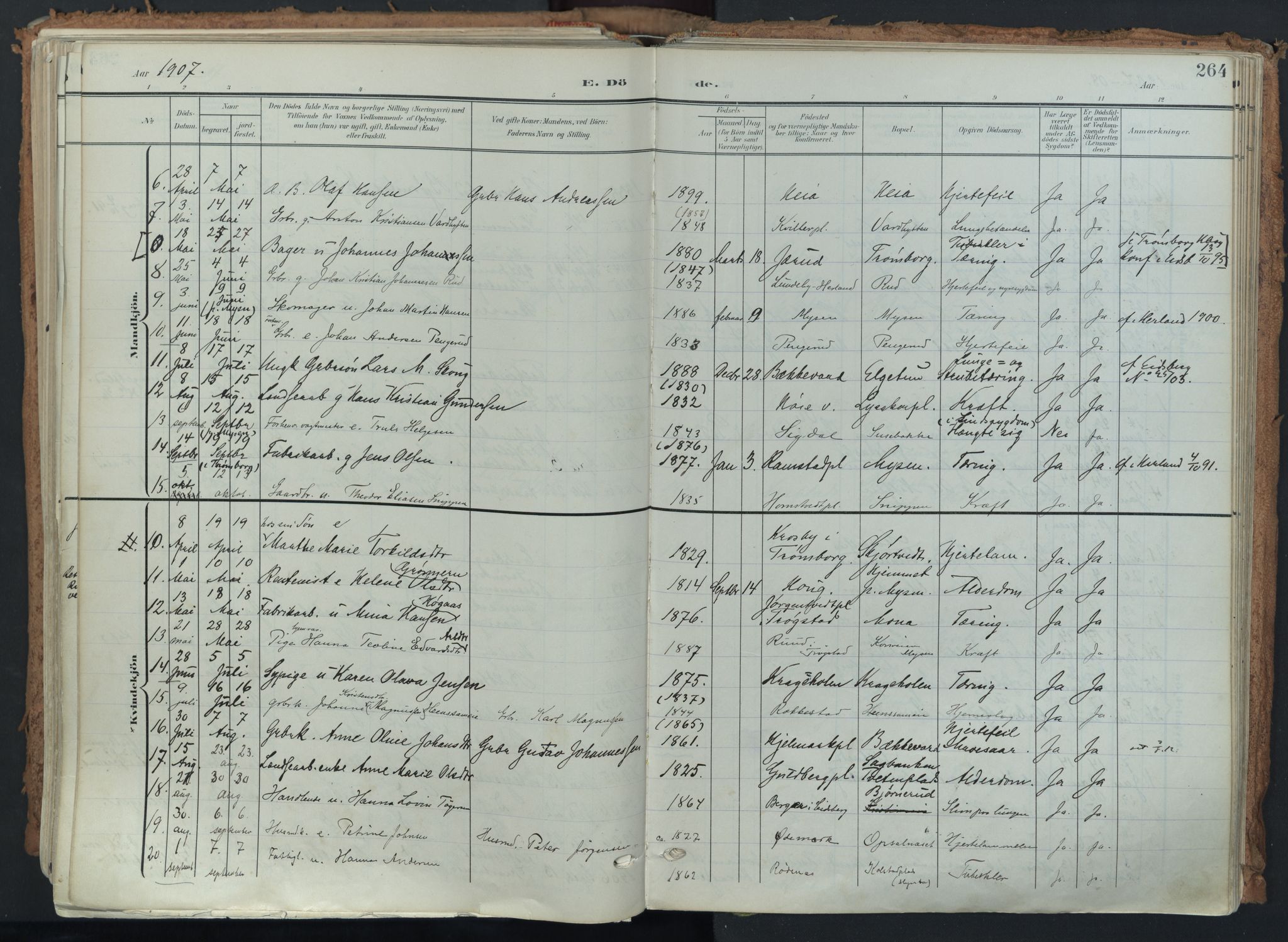 Eidsberg prestekontor Kirkebøker, SAO/A-10905/F/Fa/L0014: Parish register (official) no. I 14, 1902-1919, p. 264