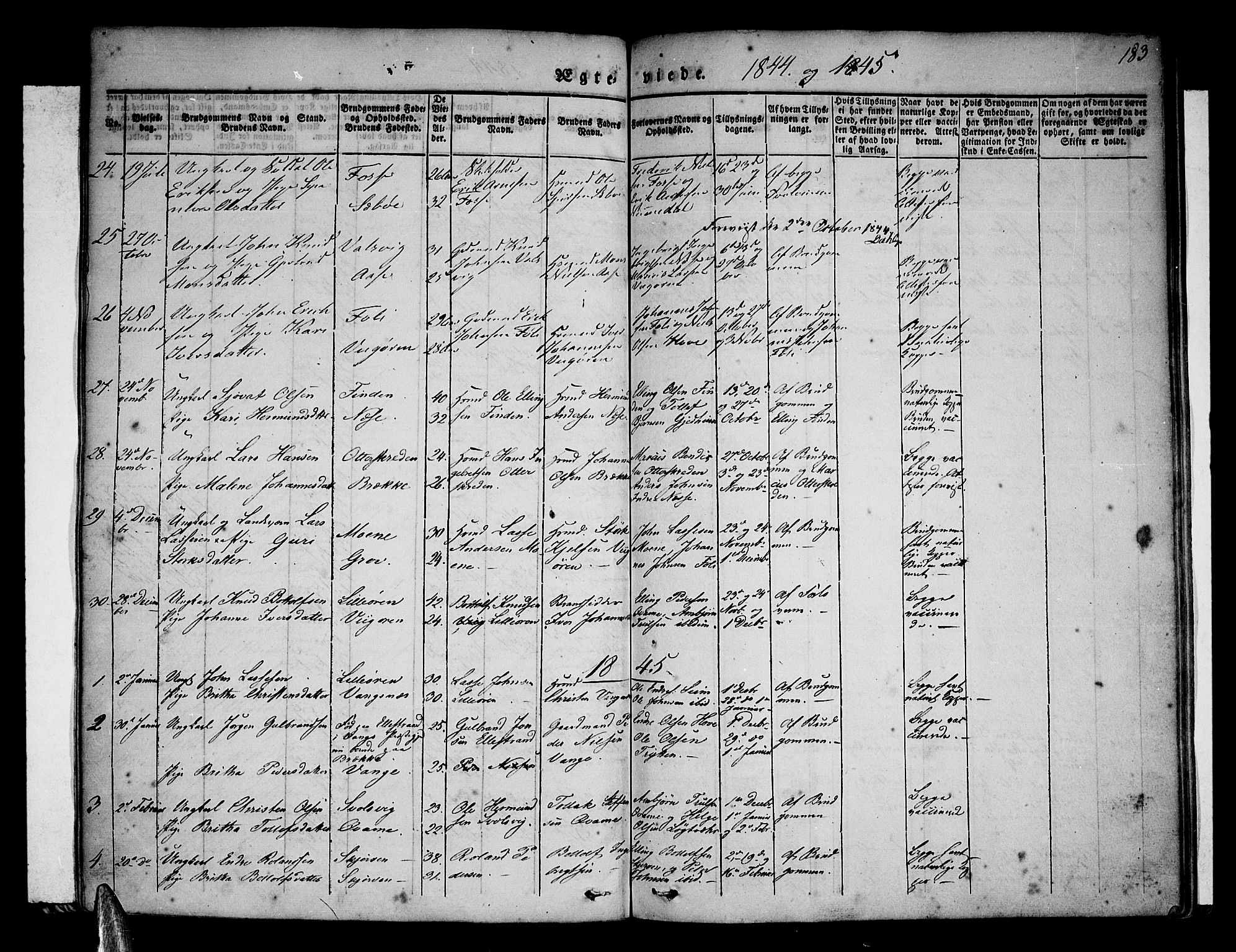 Vik sokneprestembete, SAB/A-81501: Parish register (official) no. A 7, 1831-1845, p. 183