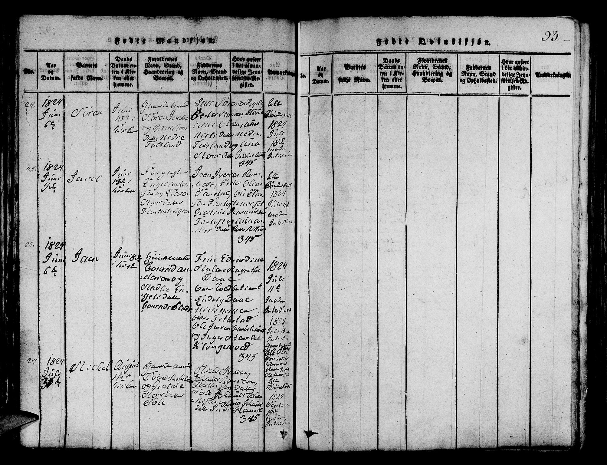 Fana Sokneprestembete, SAB/A-75101/H/Hab/Haba/L0001: Parish register (copy) no. A 1, 1816-1836, p. 93