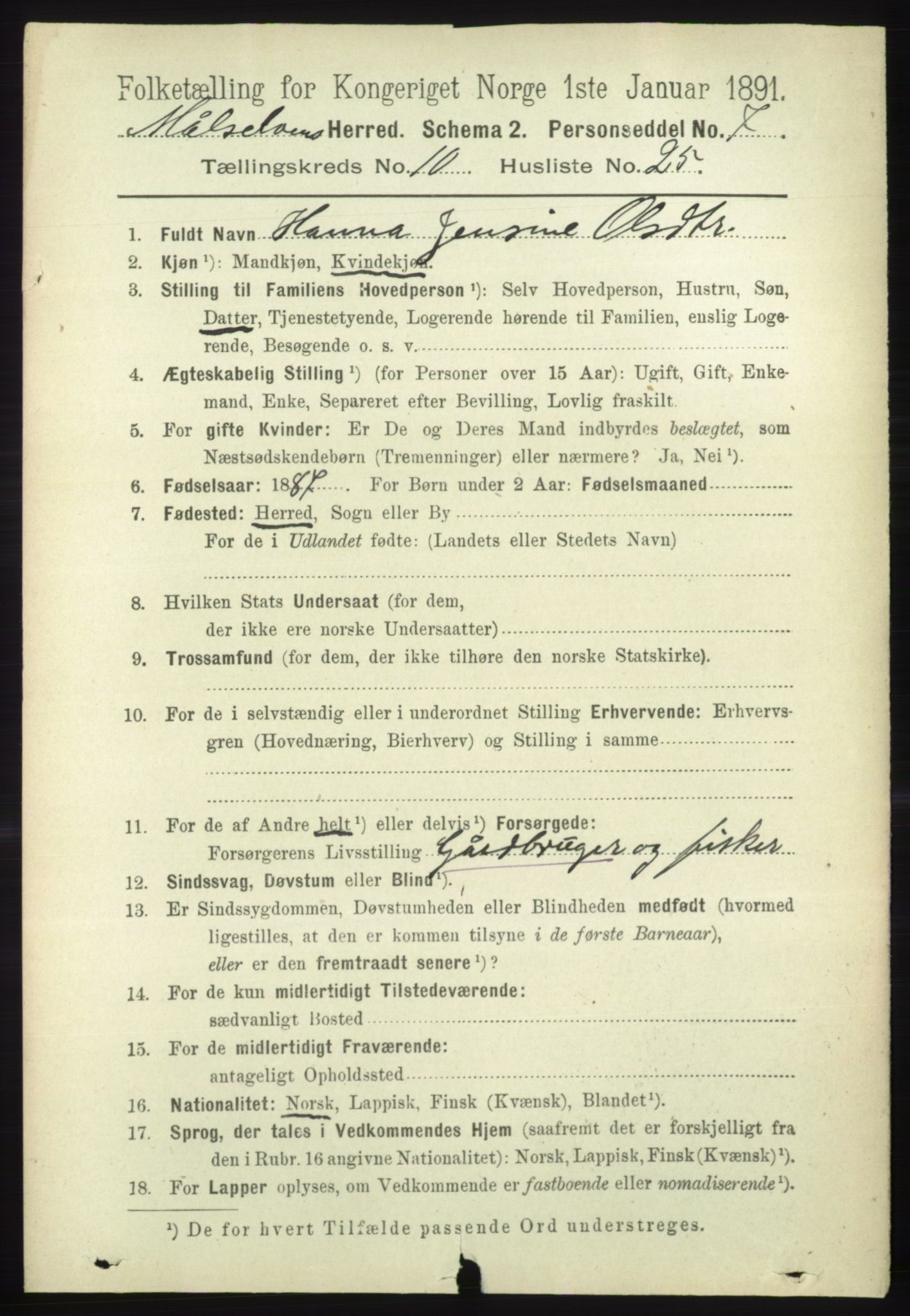 RA, 1891 census for 1924 Målselv, 1891, p. 3189