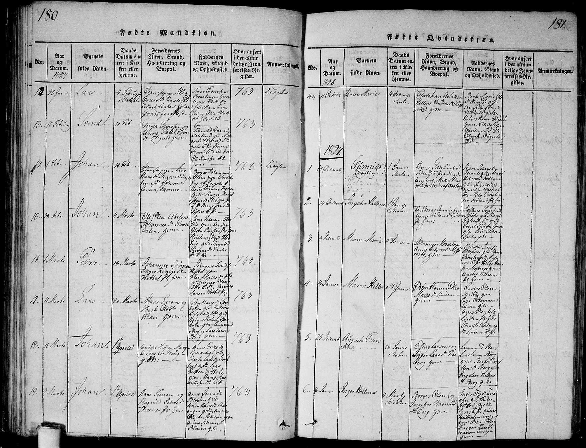 Våler prestekontor Kirkebøker, AV/SAO-A-11083/G/Ga/L0001: Parish register (copy) no. I 1, 1815-1839, p. 180-181