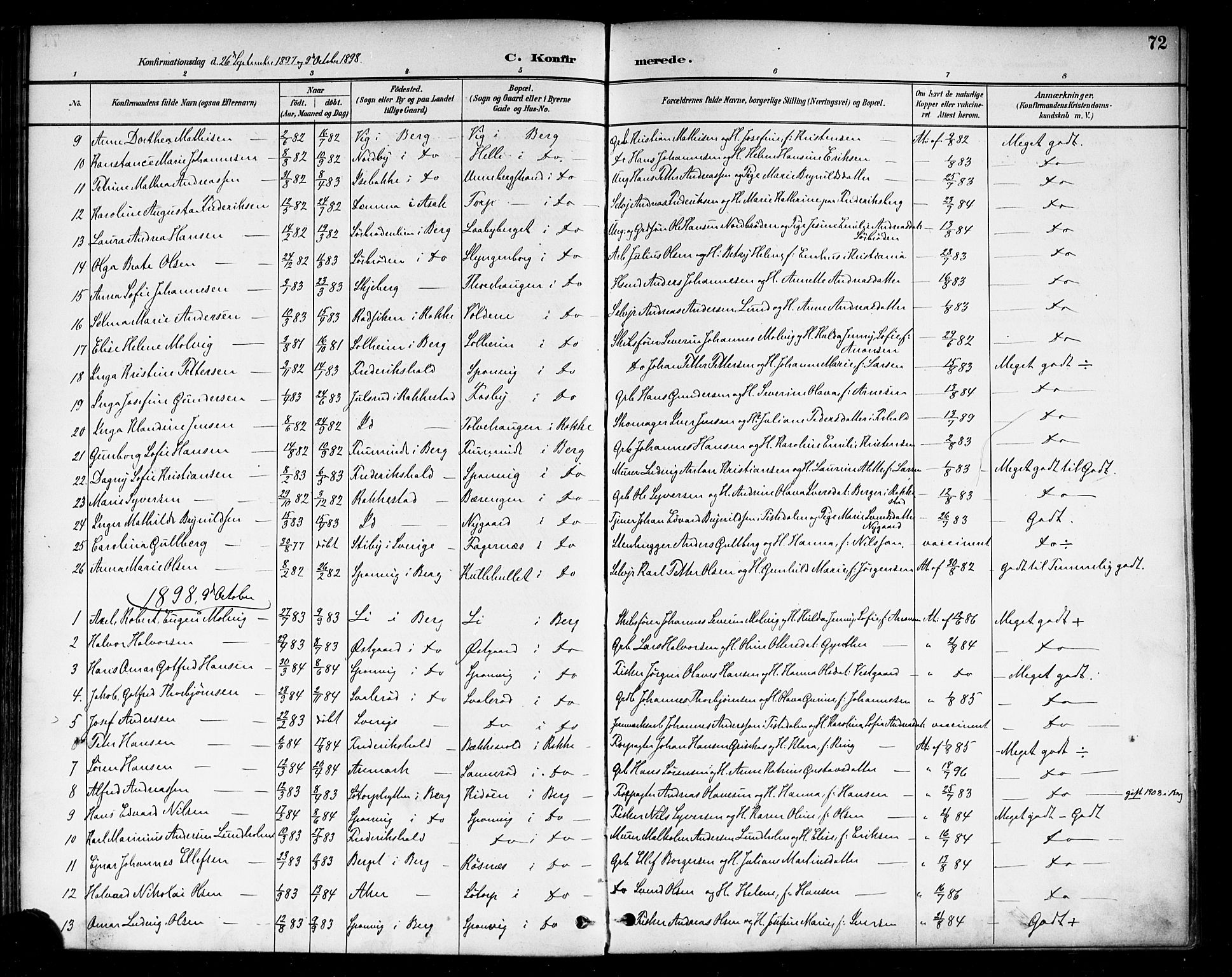 Berg prestekontor Kirkebøker, SAO/A-10902/F/Fa/L0007: Parish register (official) no. I 7, 1888-1902, p. 72