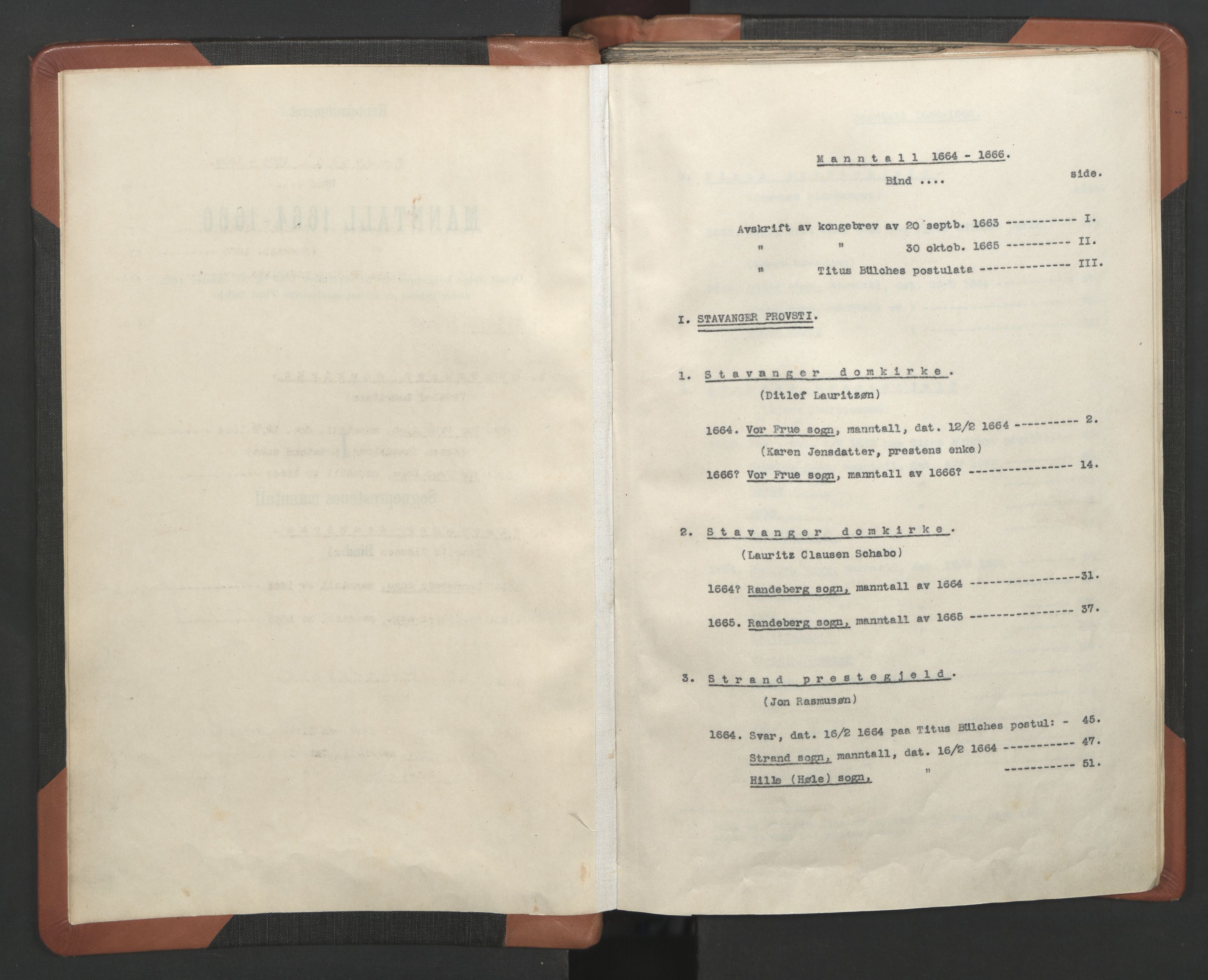 RA, Vicar's Census 1664-1666, no. 18: Stavanger deanery and Karmsund deanery, 1664-1666