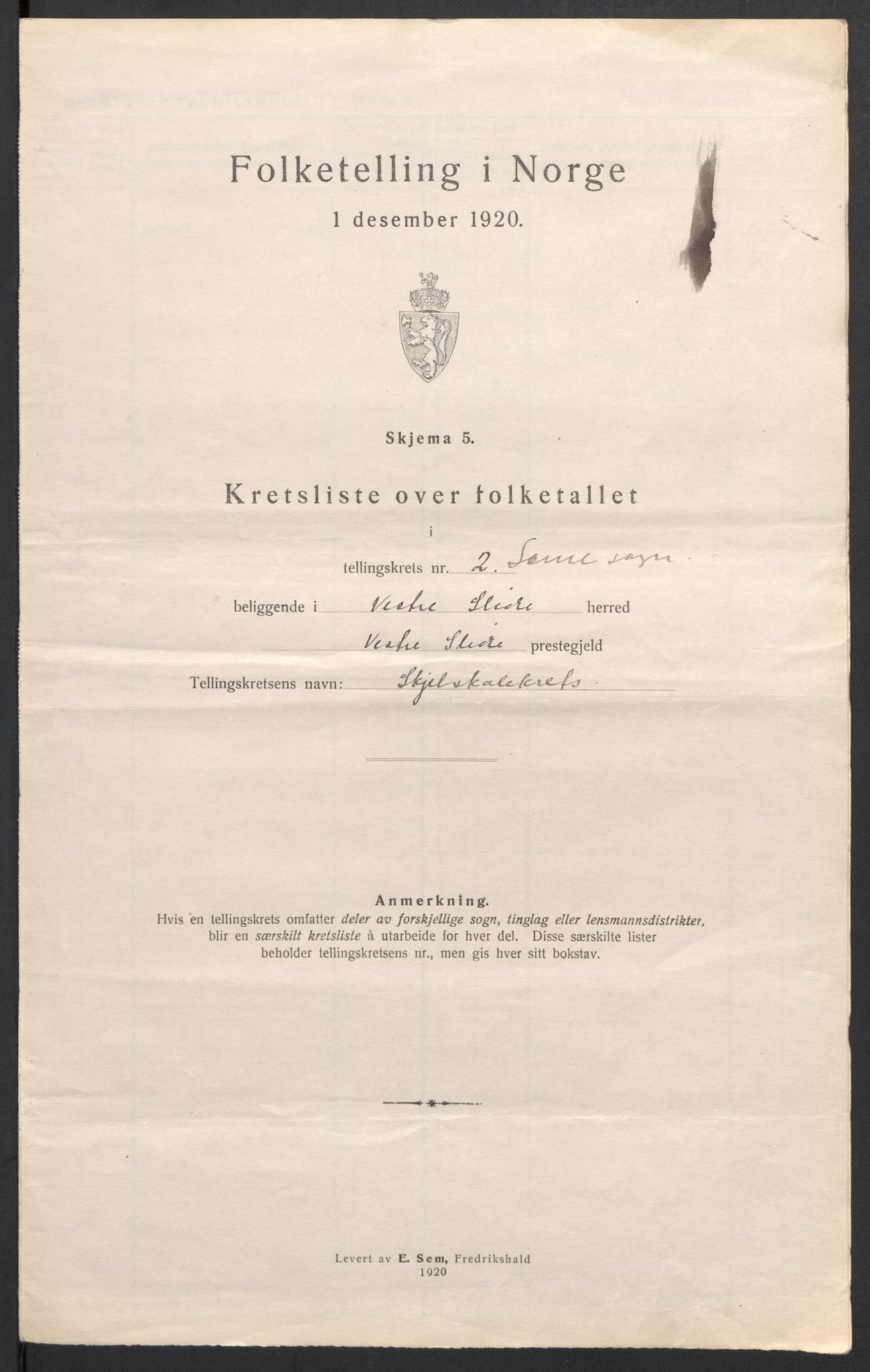 SAH, 1920 census for Vestre Slidre, 1920, p. 9