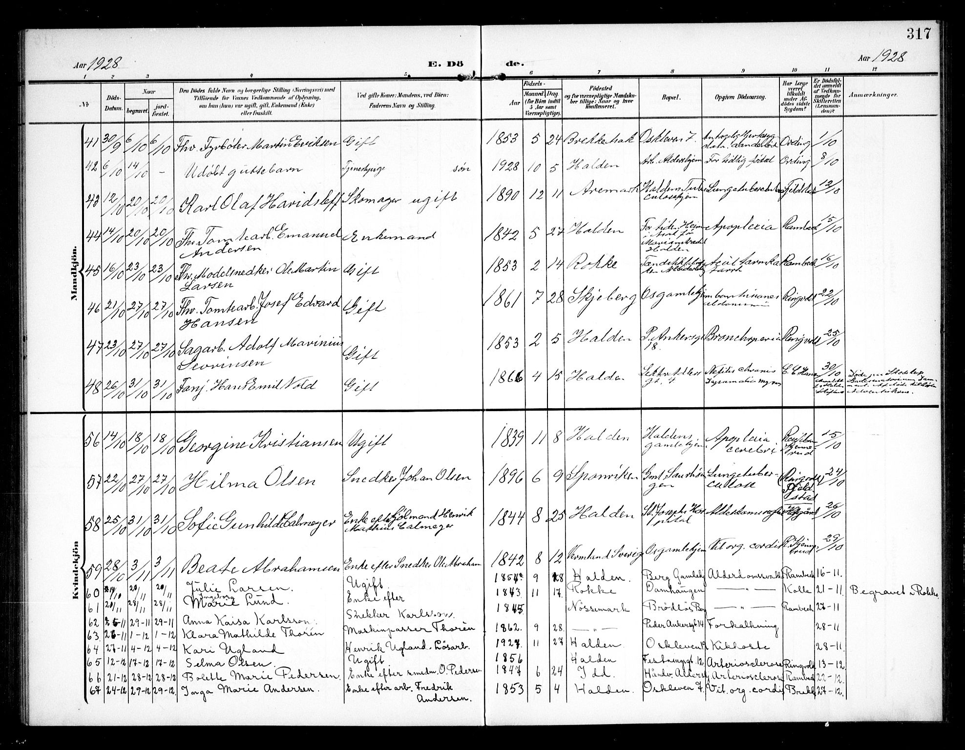 Halden prestekontor Kirkebøker, SAO/A-10909/G/Ga/L0011: Parish register (copy) no. 11, 1906-1934, p. 317