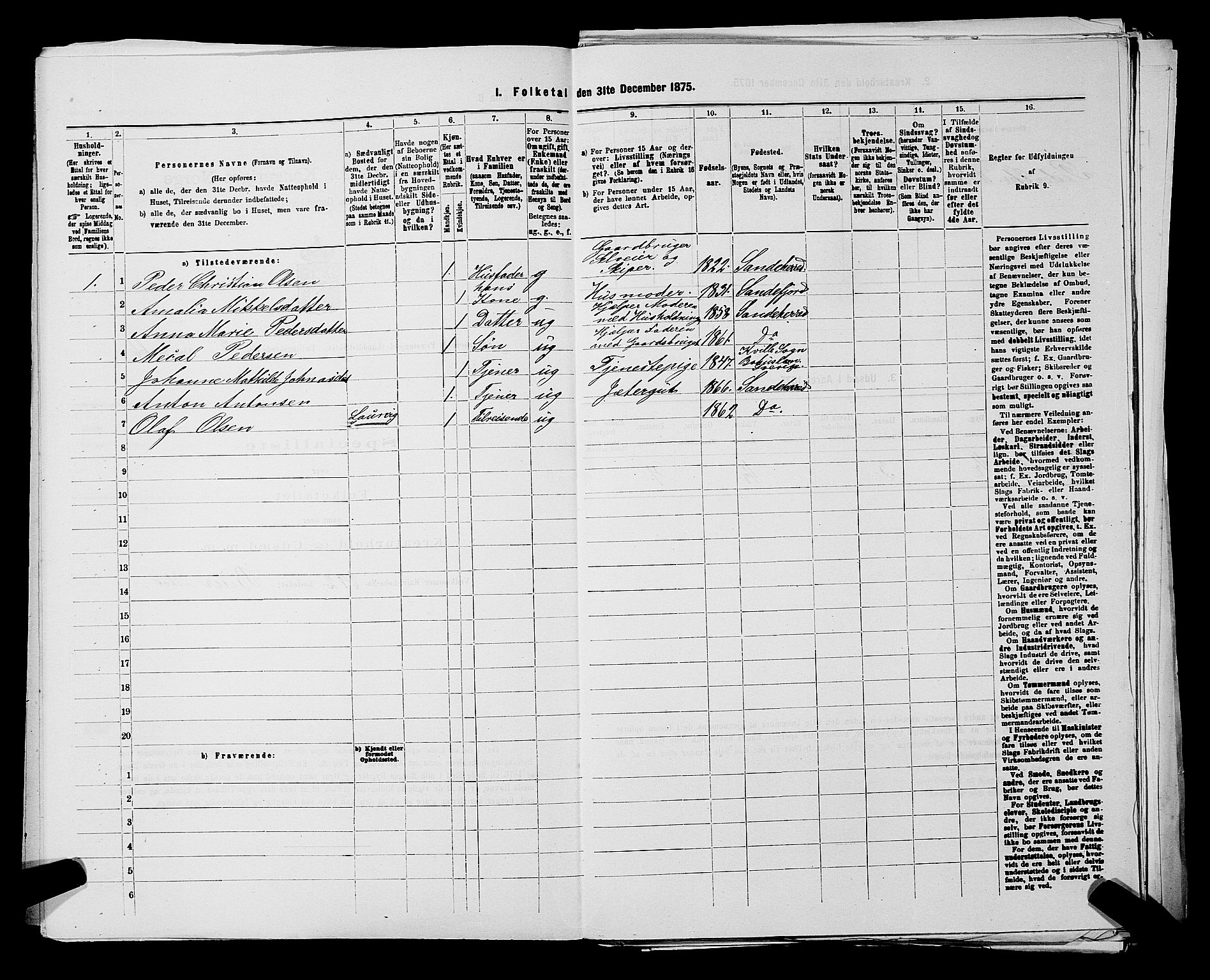 SAKO, 1875 census for 0724L Sandeherred/Sandeherred, 1875, p. 830