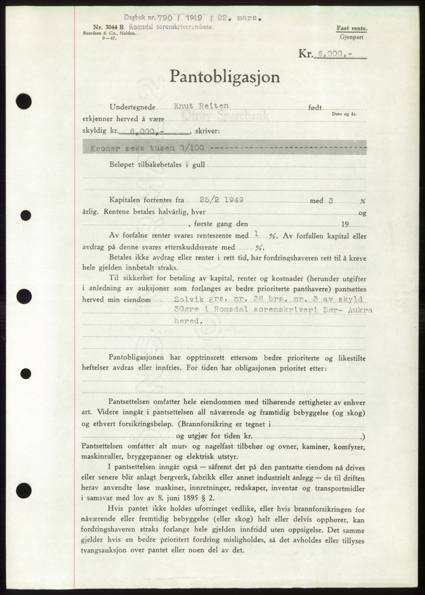 Romsdal sorenskriveri, AV/SAT-A-4149/1/2/2C: Mortgage book no. B4, 1948-1949, Diary no: : 790/1949