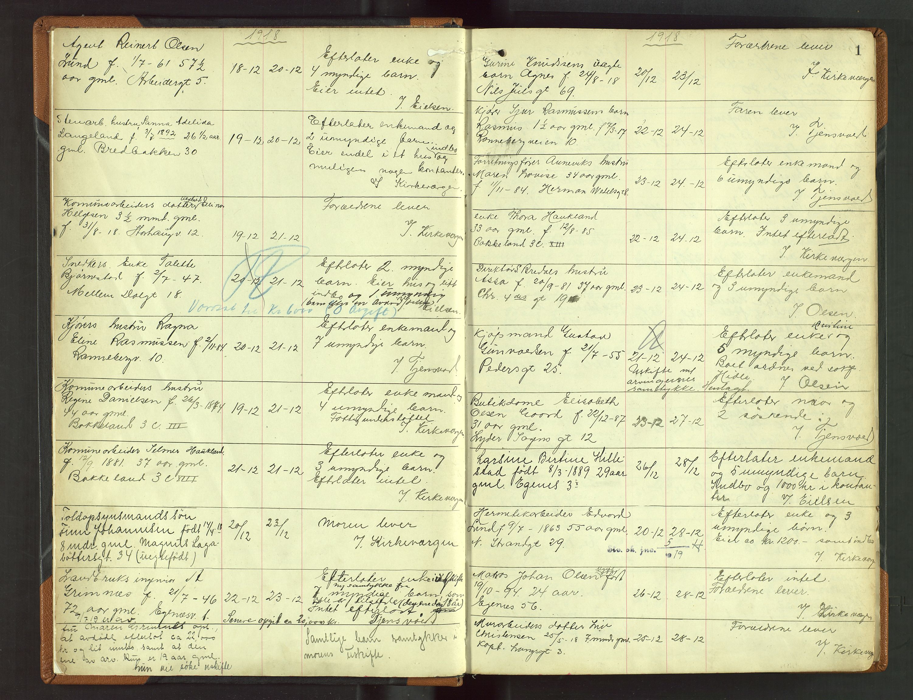 Stavanger skifteforvalter, AV/SAST-A-101412/001/5/52/52B/L0005: Dødsfallsprotokoll, 1918-1923, p. 1