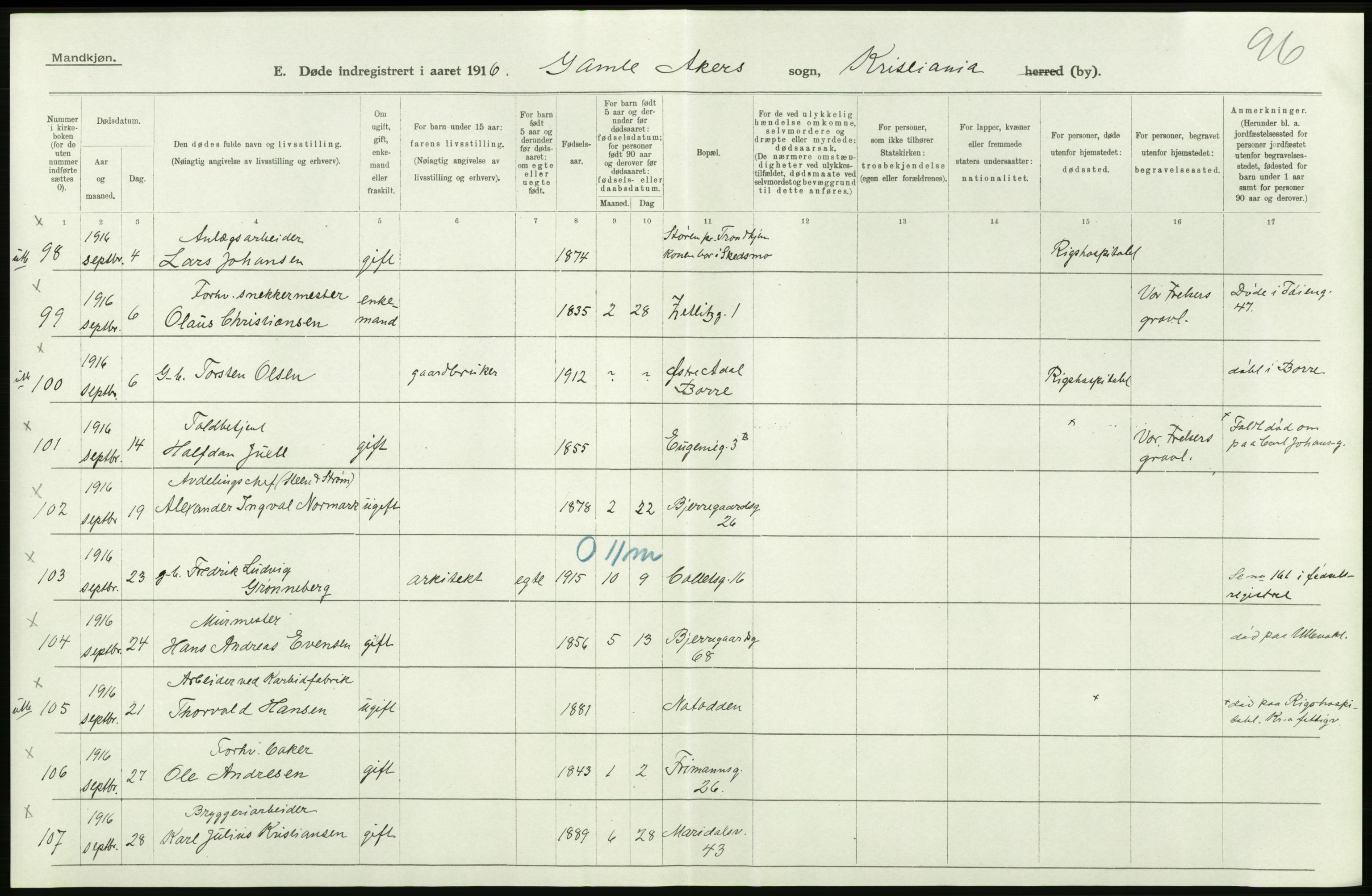 Statistisk sentralbyrå, Sosiodemografiske emner, Befolkning, AV/RA-S-2228/D/Df/Dfb/Dfbf/L0010: Kristiania: Døde, dødfødte., 1916, p. 290