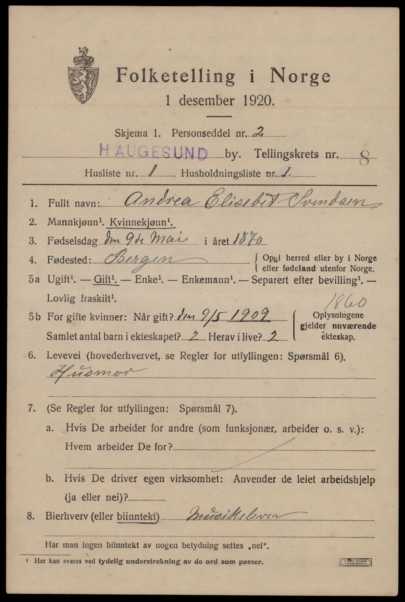 SAST, 1920 census for Haugesund, 1920, p. 27457