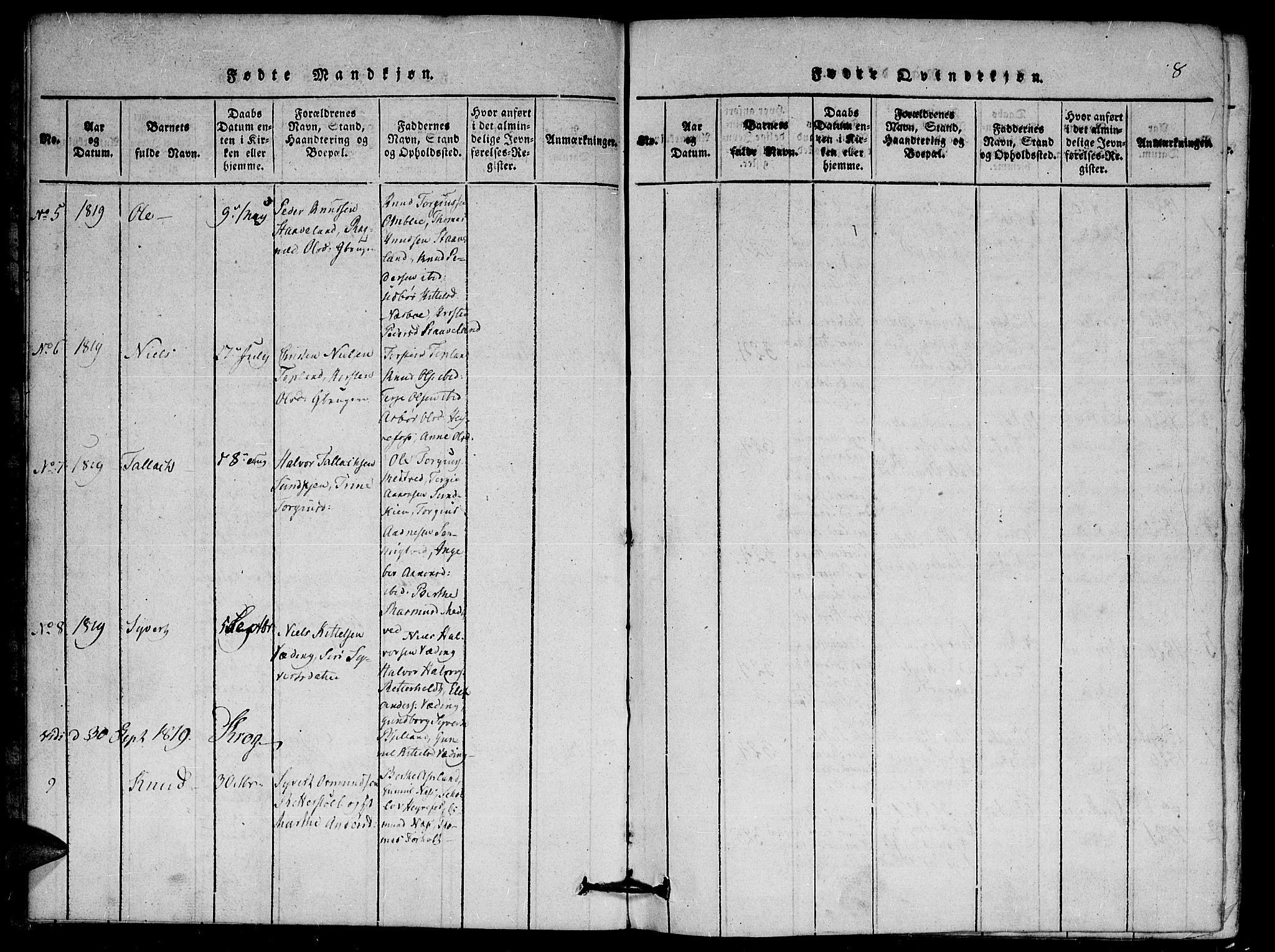 Herefoss sokneprestkontor, AV/SAK-1111-0019/F/Fa/Faa/L0001: Parish register (official) no. A 1, 1816-1860, p. 8