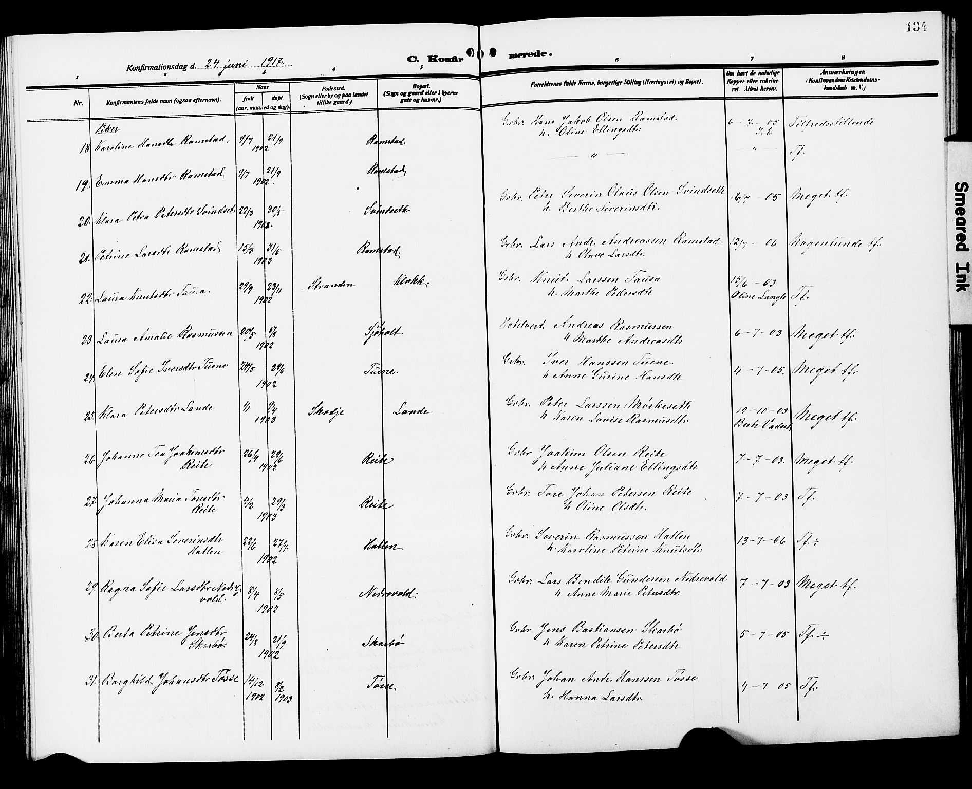 Ministerialprotokoller, klokkerbøker og fødselsregistre - Møre og Romsdal, AV/SAT-A-1454/522/L0328: Parish register (copy) no. 522C07, 1909-1925, p. 134