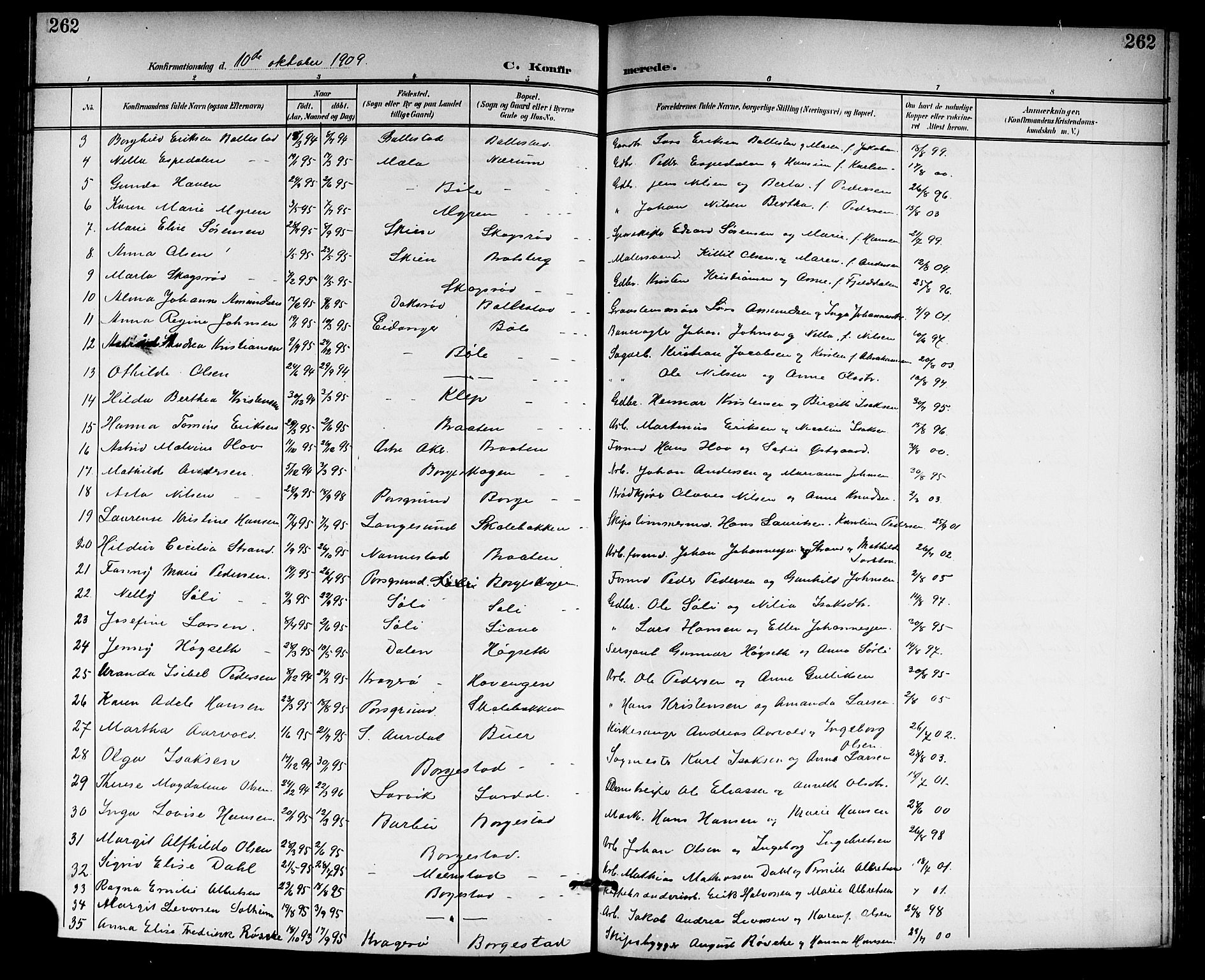 Gjerpen kirkebøker, SAKO/A-265/G/Ga/L0003: Parish register (copy) no. I 3, 1901-1919, p. 262