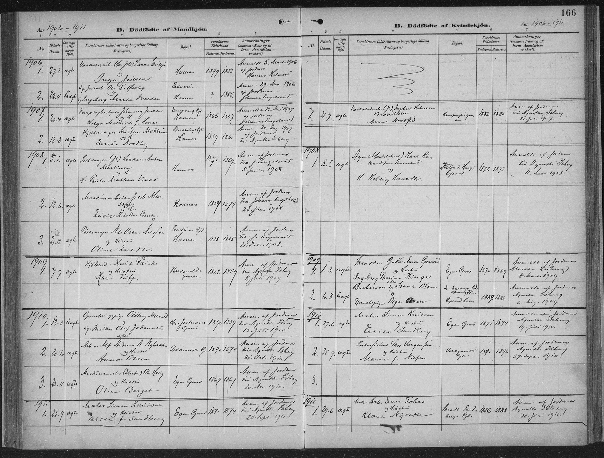 Hamar prestekontor, AV/SAH-DOMPH-002/H/Ha/Haa/L0001: Parish register (official) no. 1, 1900-1914, p. 166