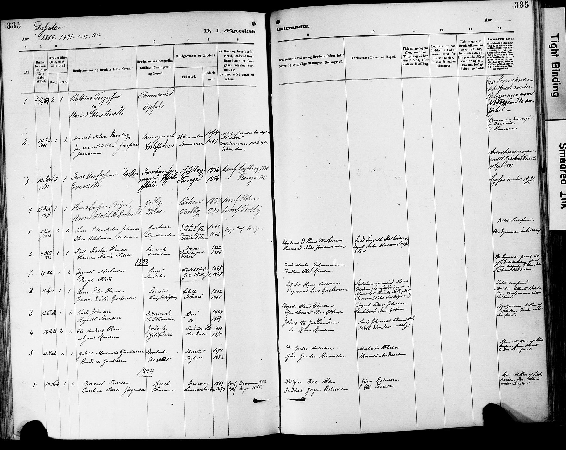 Lier kirkebøker, AV/SAKO-A-230/F/Fa/L0015: Parish register (official) no. I 15, 1883-1894, p. 335