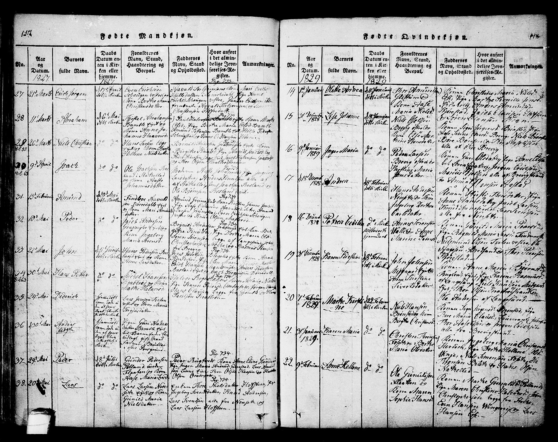 Bamble kirkebøker, AV/SAKO-A-253/F/Fa/L0003: Parish register (official) no. I 3 /1, 1814-1834, p. 119-120