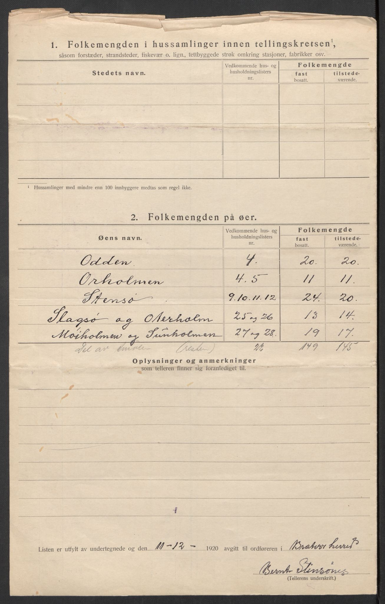 SAT, 1920 census for Brattvær, 1920, p. 16