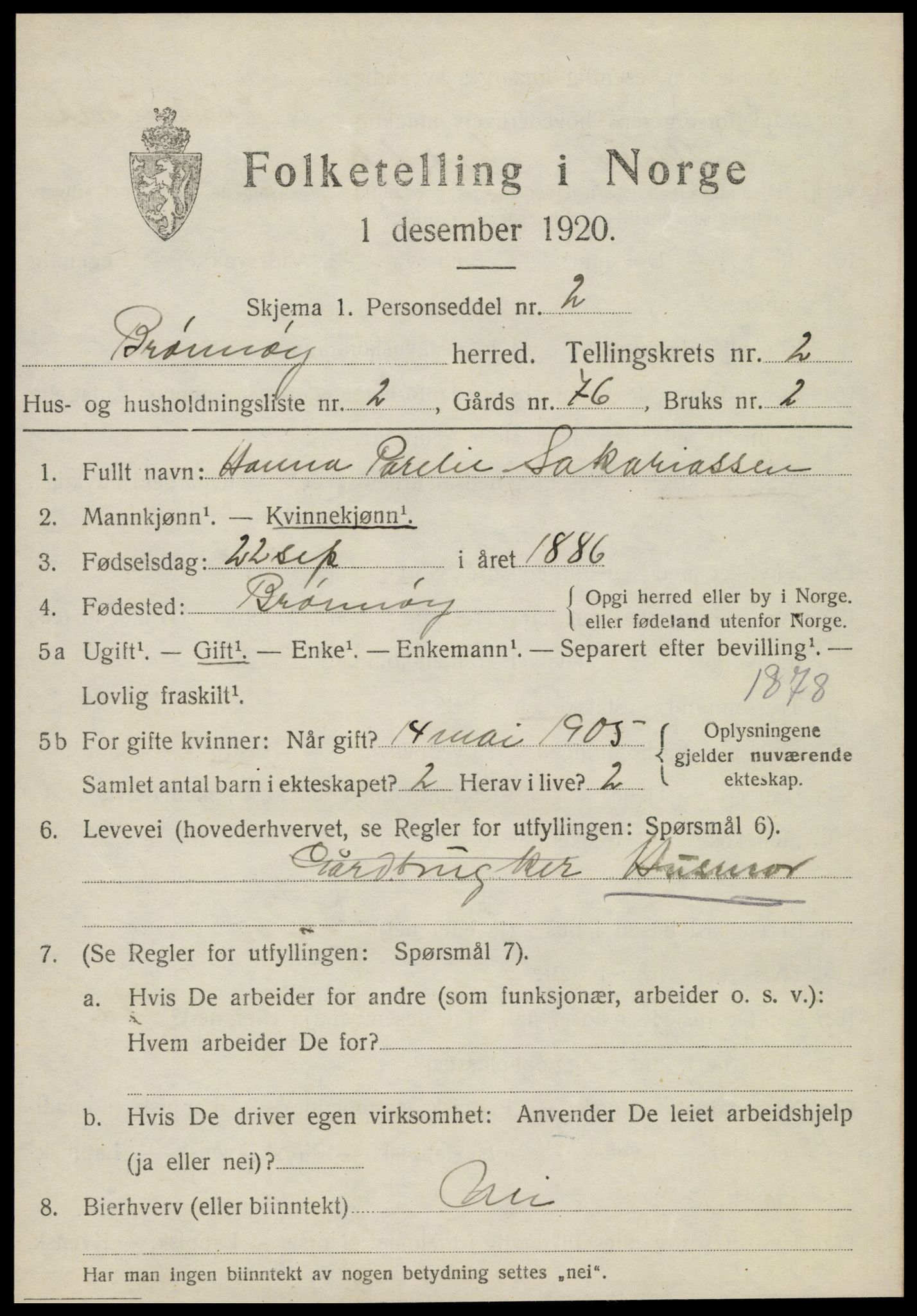 SAT, 1920 census for Brønnøy, 1920, p. 1866