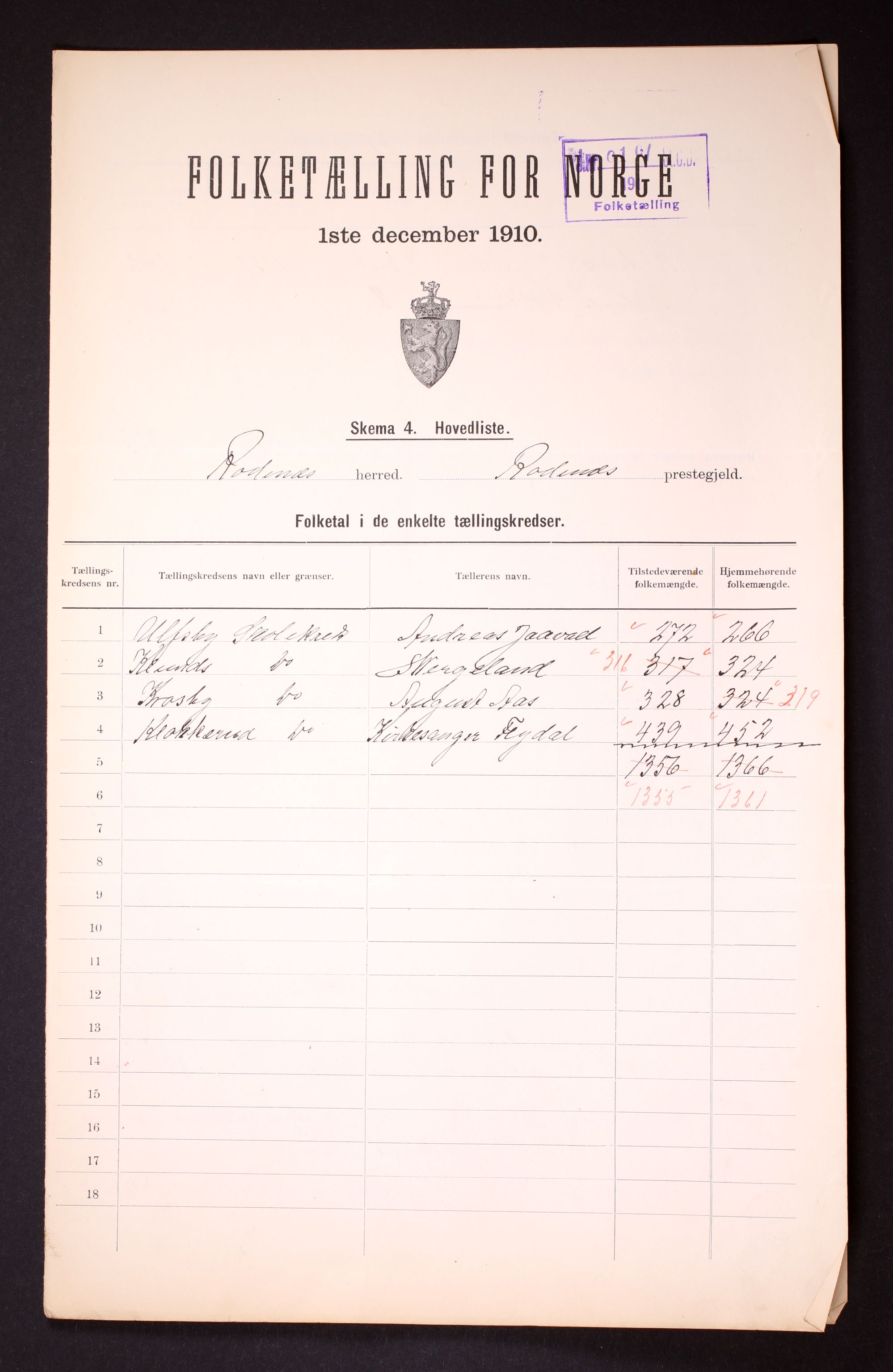 RA, 1910 census for Rødenes, 1910, p. 2