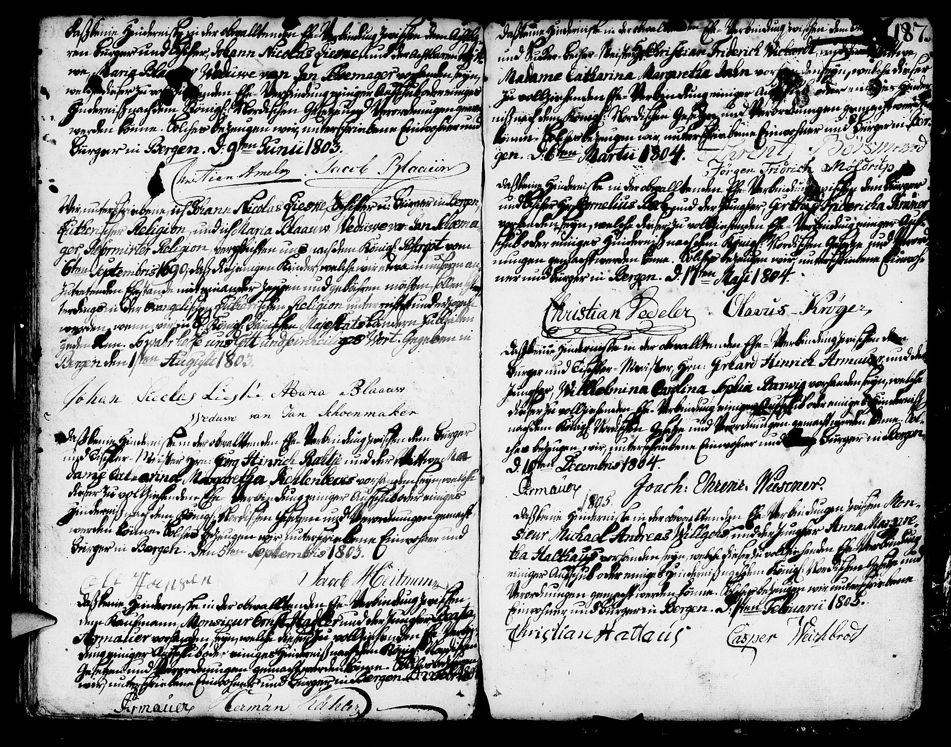 Mariakirken Sokneprestembete, SAB/A-76901/H/Haa/L0003: Parish register (official) no. A 3, 1786-1815, p. 187