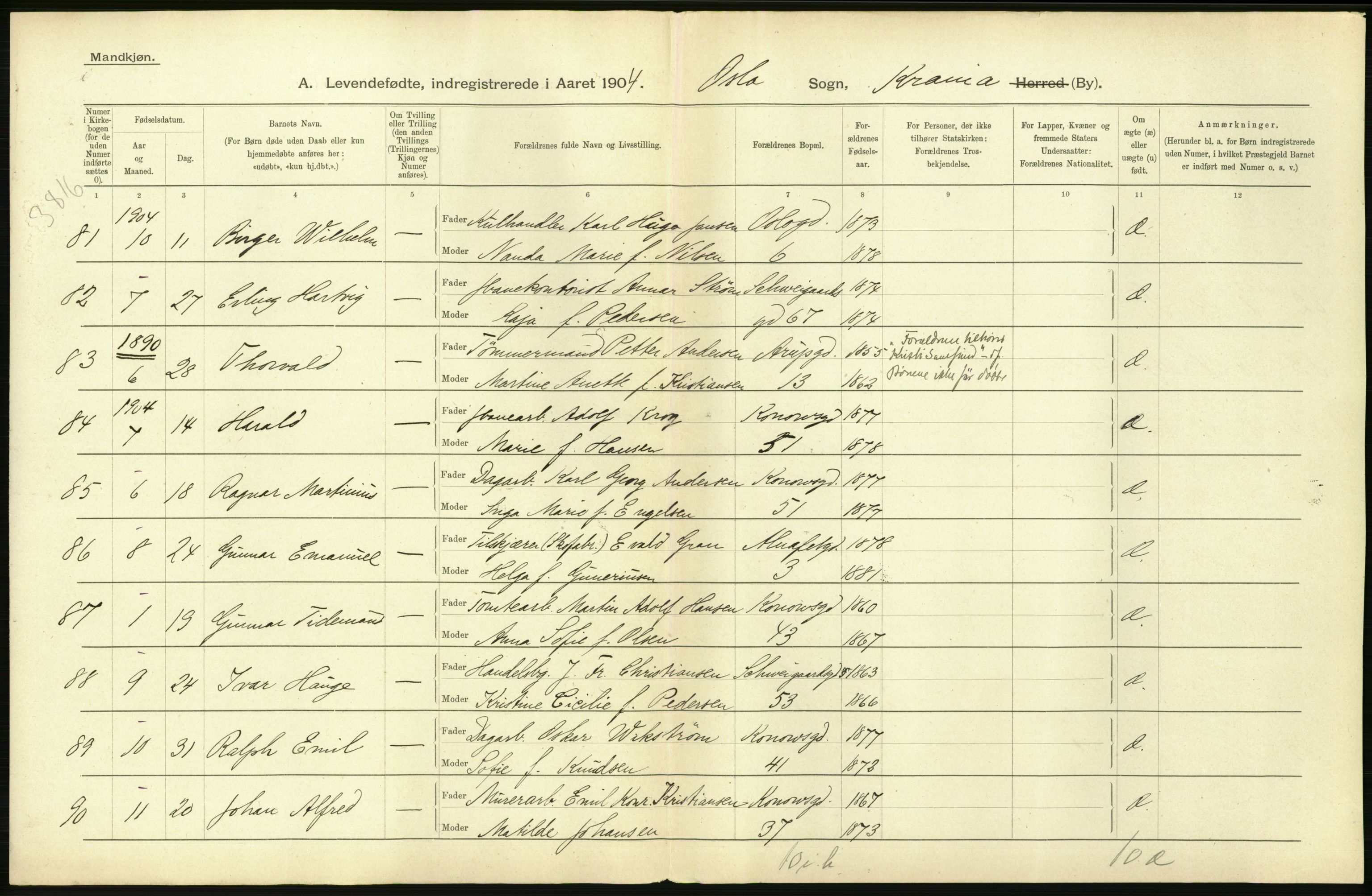 Statistisk sentralbyrå, Sosiodemografiske emner, Befolkning, AV/RA-S-2228/D/Df/Dfa/Dfab/L0003: Kristiania: Fødte, 1904, p. 198