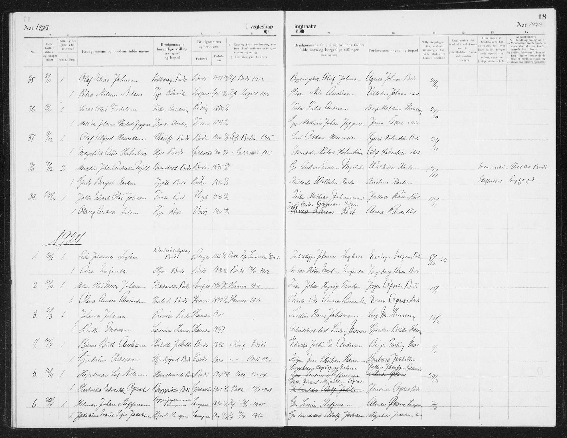 Ministerialprotokoller, klokkerbøker og fødselsregistre - Nordland, SAT/A-1459/801/L0036: Parish register (copy) no. 801C11, 1920-1934, p. 18