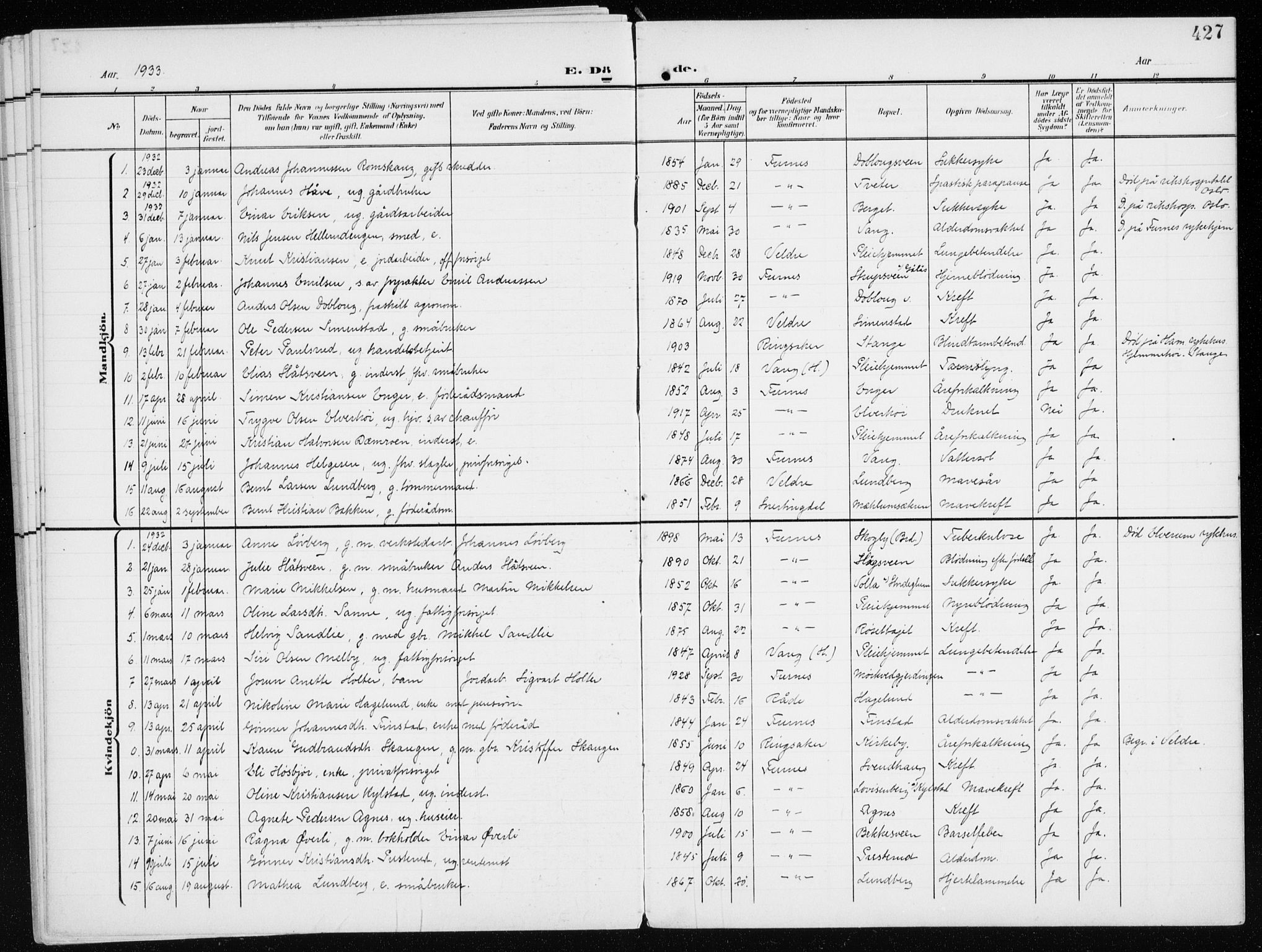 Furnes prestekontor, SAH/PREST-012/K/Ka/L0001: Parish register (official) no. 1, 1907-1935, p. 427
