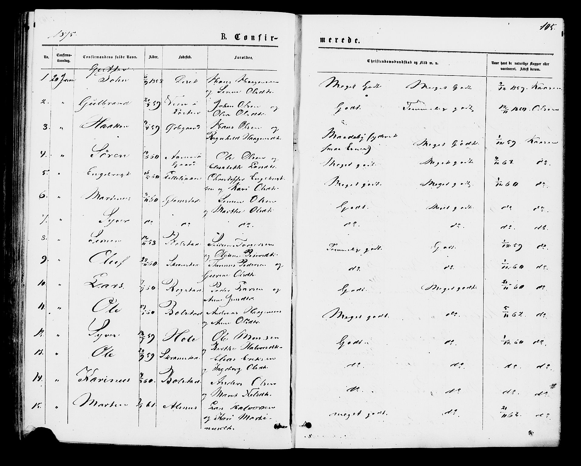 Åmot prestekontor, Hedmark, SAH/PREST-056/H/Ha/Haa/L0009: Parish register (official) no. 9, 1875-1883, p. 105
