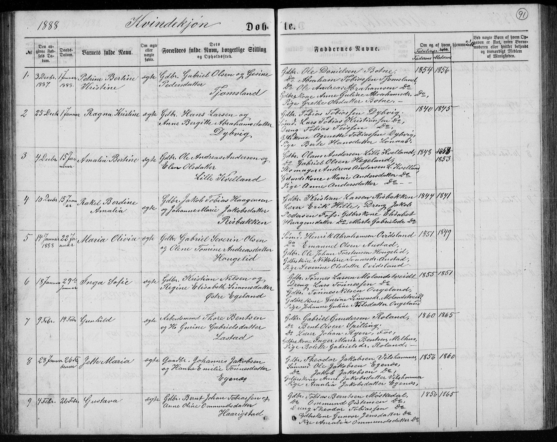 Lyngdal sokneprestkontor, AV/SAK-1111-0029/F/Fb/Fbc/L0004: Parish register (copy) no. B 4, 1878-1896, p. 91