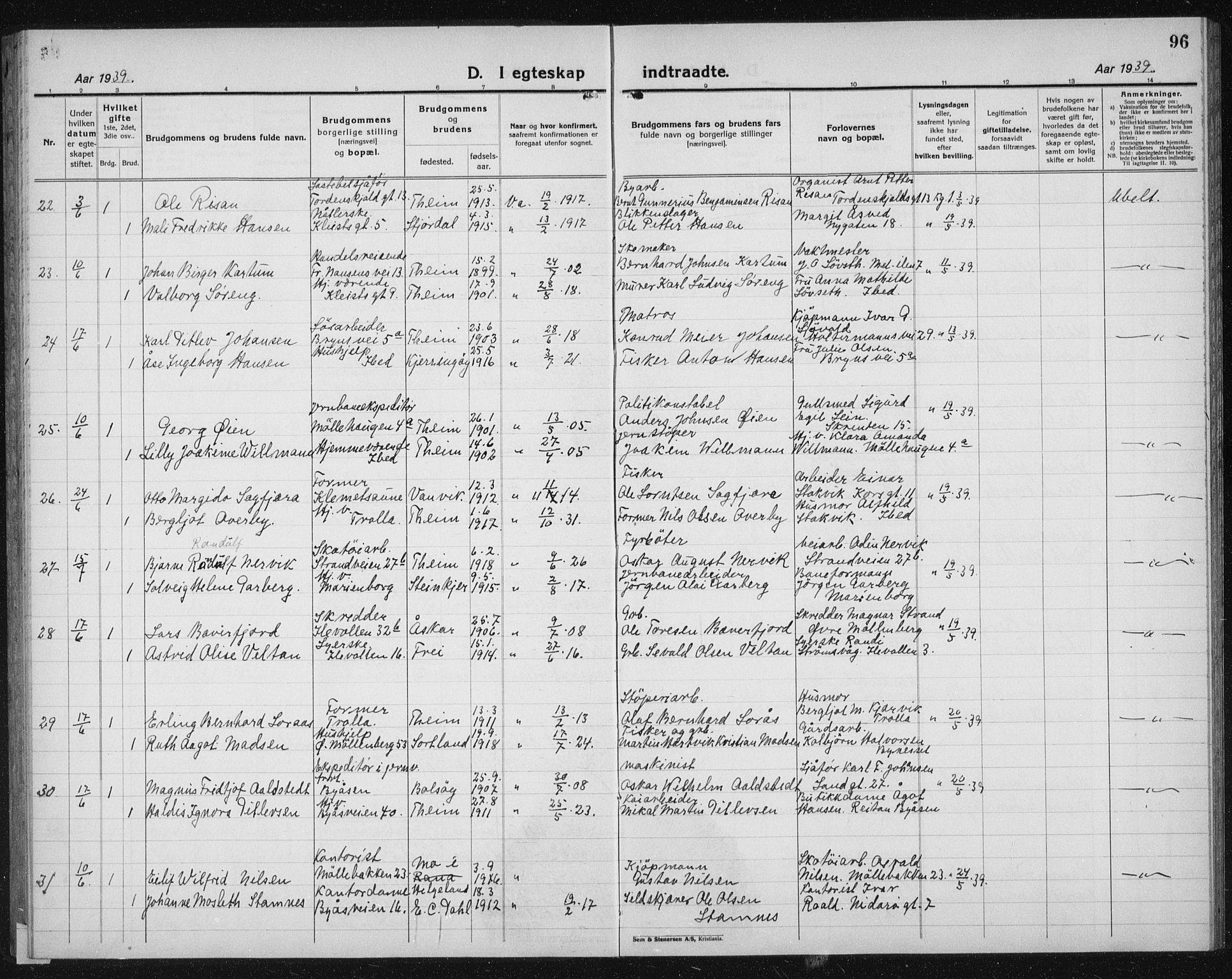 Ministerialprotokoller, klokkerbøker og fødselsregistre - Sør-Trøndelag, AV/SAT-A-1456/603/L0176: Parish register (copy) no. 603C04, 1923-1941, p. 96