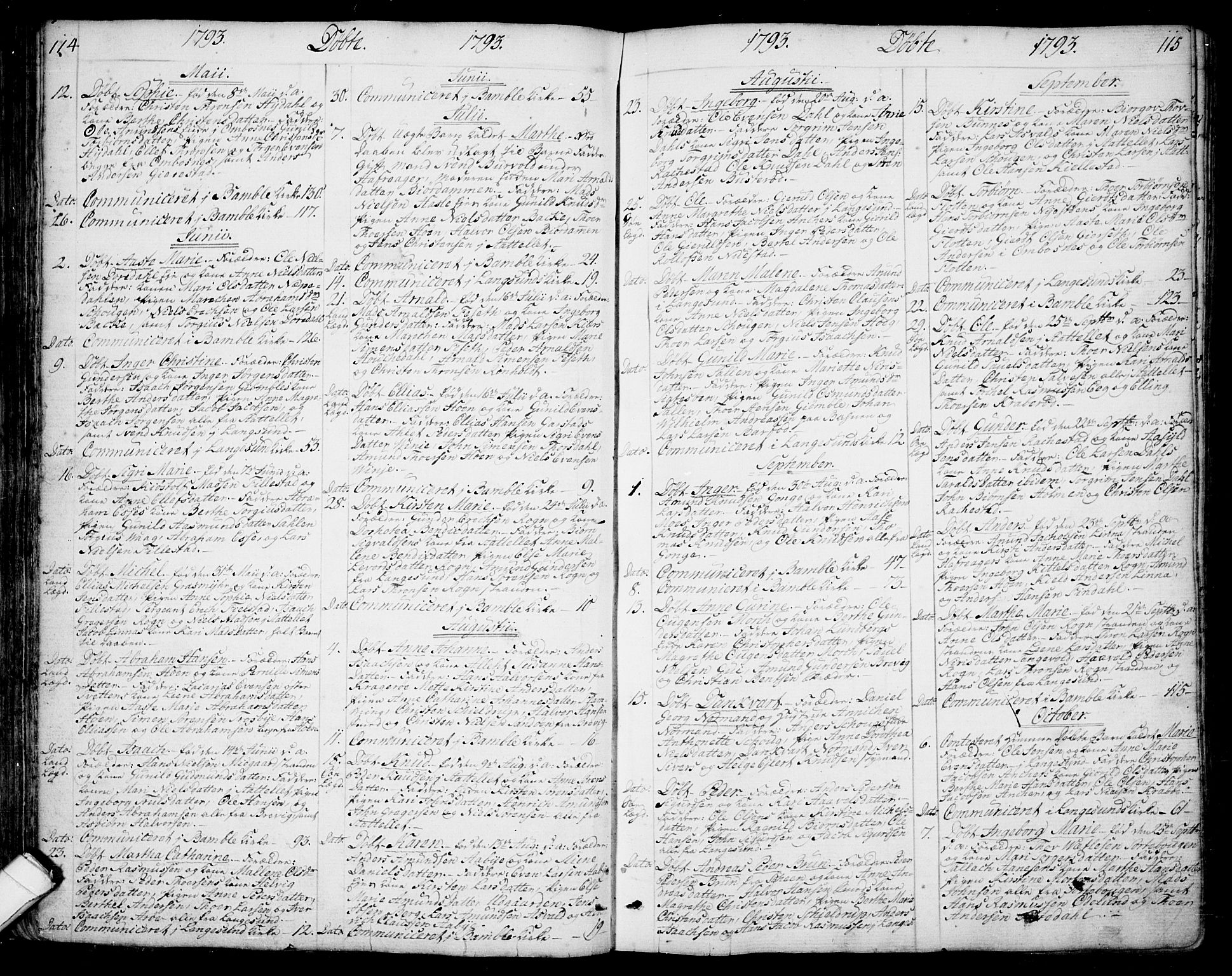 Bamble kirkebøker, SAKO/A-253/F/Fa/L0002: Parish register (official) no. I 2, 1775-1814, p. 114-115