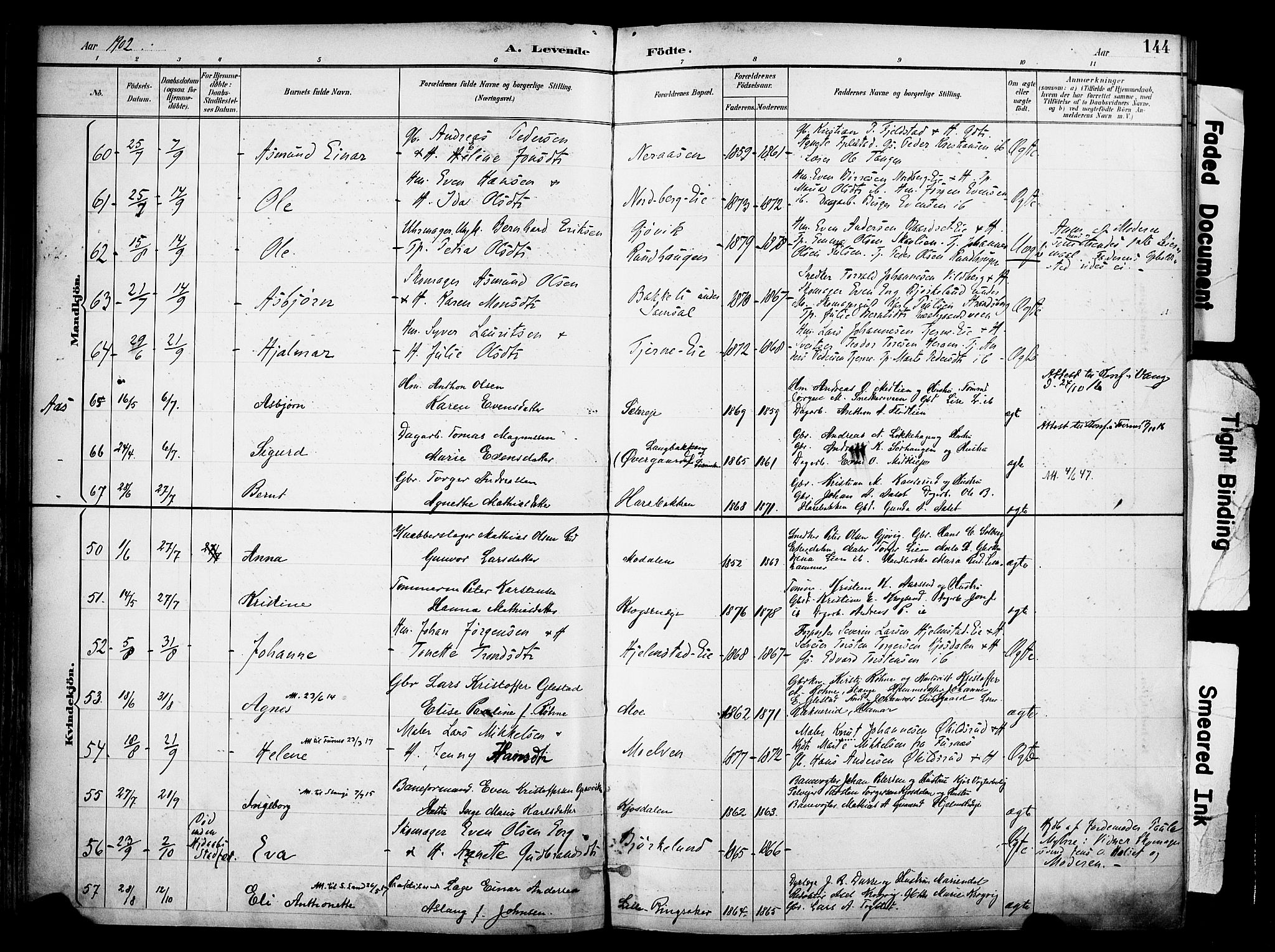 Ringsaker prestekontor, AV/SAH-PREST-014/K/Ka/L0017: Parish register (official) no. 17, 1891-1902, p. 144