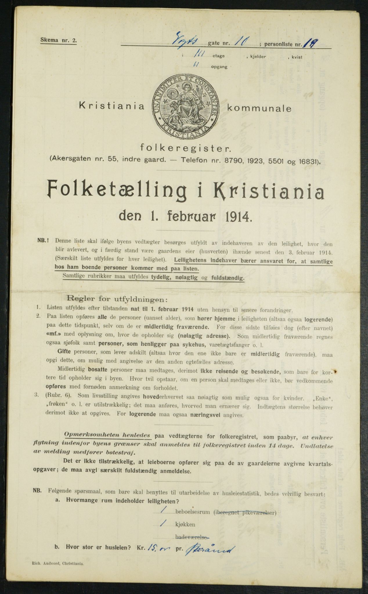 OBA, Municipal Census 1914 for Kristiania, 1914, p. 125300