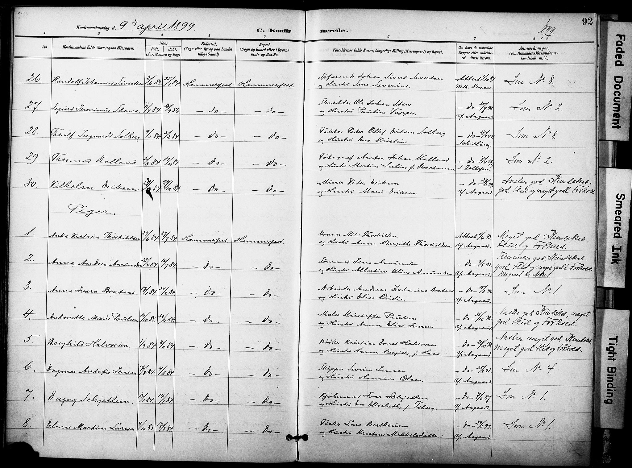 Hammerfest sokneprestkontor, AV/SATØ-S-1347/H/Ha/L0010.kirke: Parish register (official) no. 10, 1898-1905, p. 92