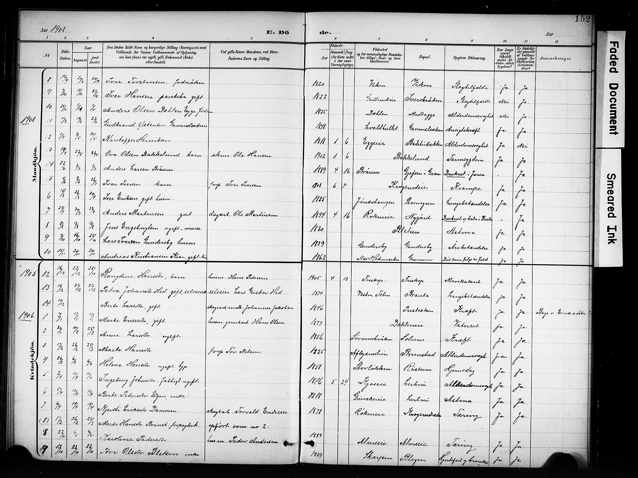 Brandbu prestekontor, SAH/PREST-114/H/Ha/Hab/L0005: Parish register (copy) no. 5, 1900-1913, p. 152