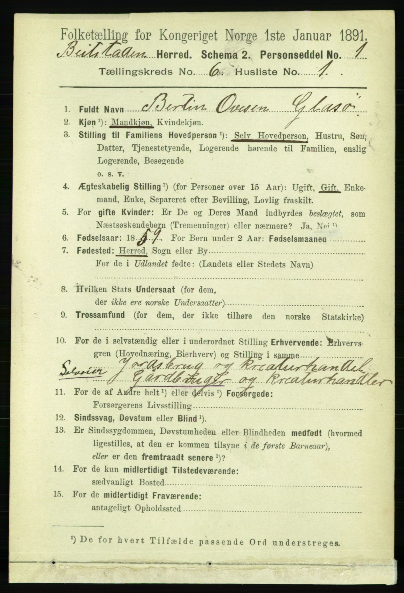 RA, 1891 census for 1727 Beitstad, 1891, p. 1525