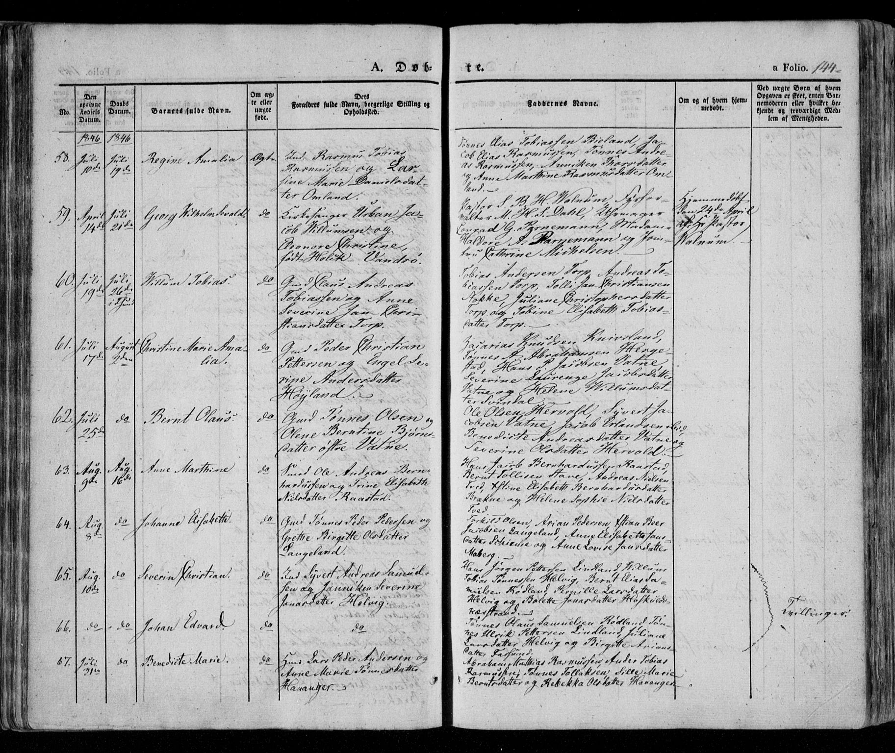 Lista sokneprestkontor, AV/SAK-1111-0027/F/Fa/L0009: Parish register (official) no. A 9, 1835-1846, p. 144